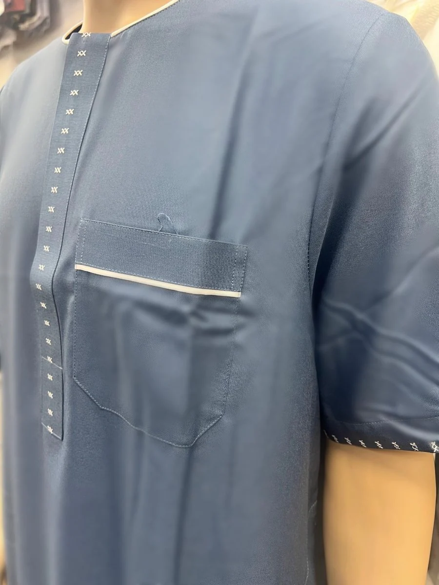 Al Haramain Men's Moroccan Short Sleeve Thobe - Light Blue - Image 3