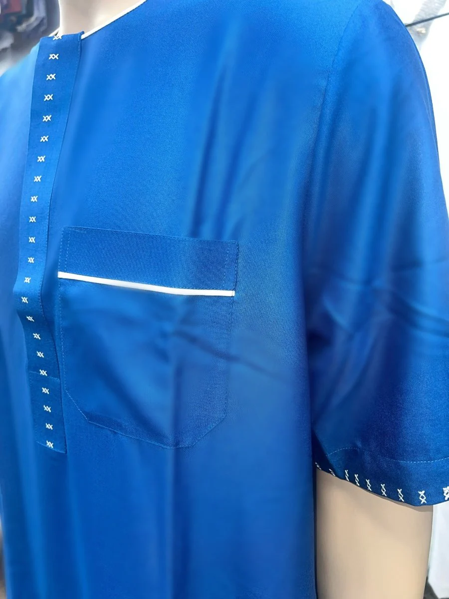 Al Haramain Men's Moroccan Short Sleeve Thobe - Royal Blue - Image 3