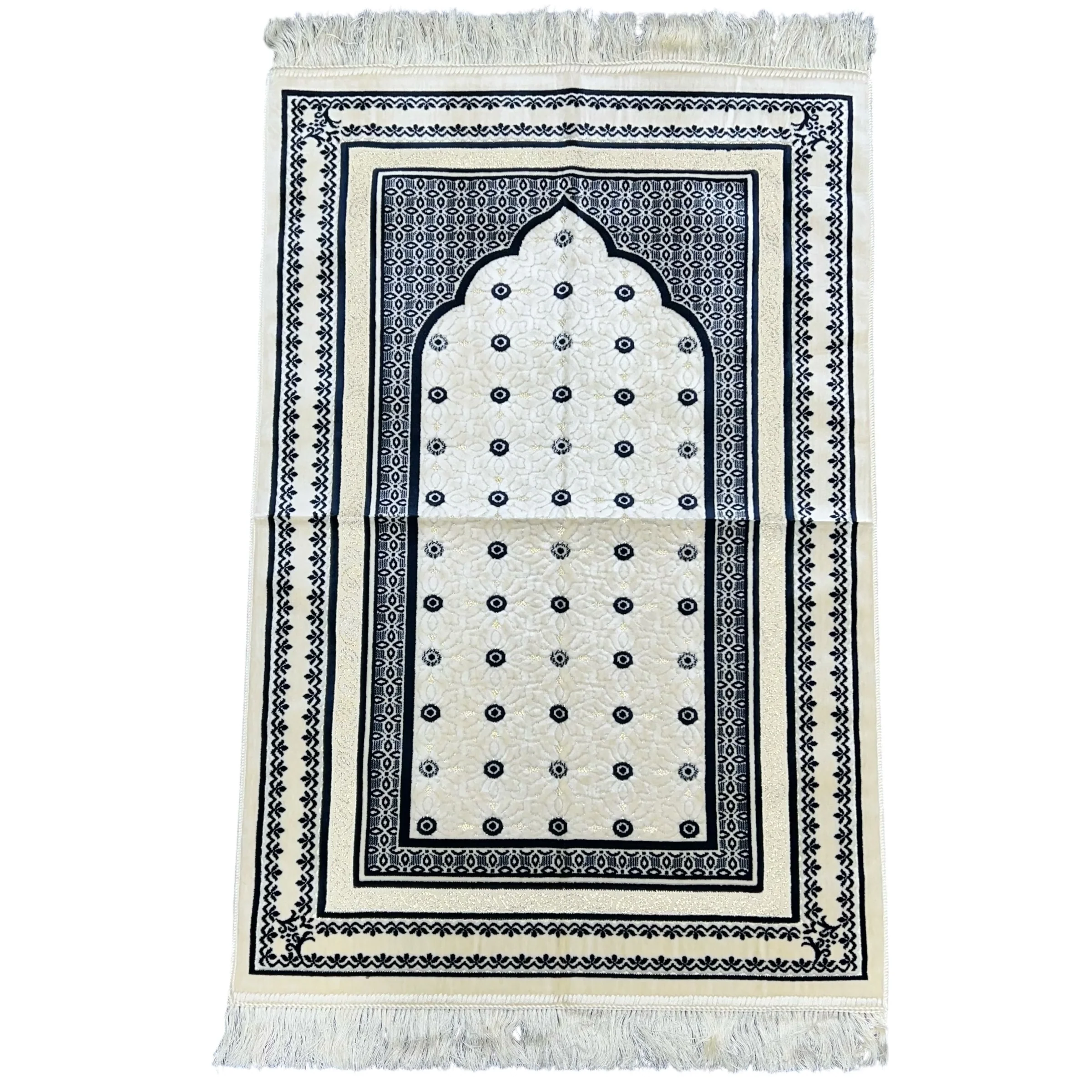 Luxury Navy Blue Islamic Prayer Rug | Soft Velvet Janamaz