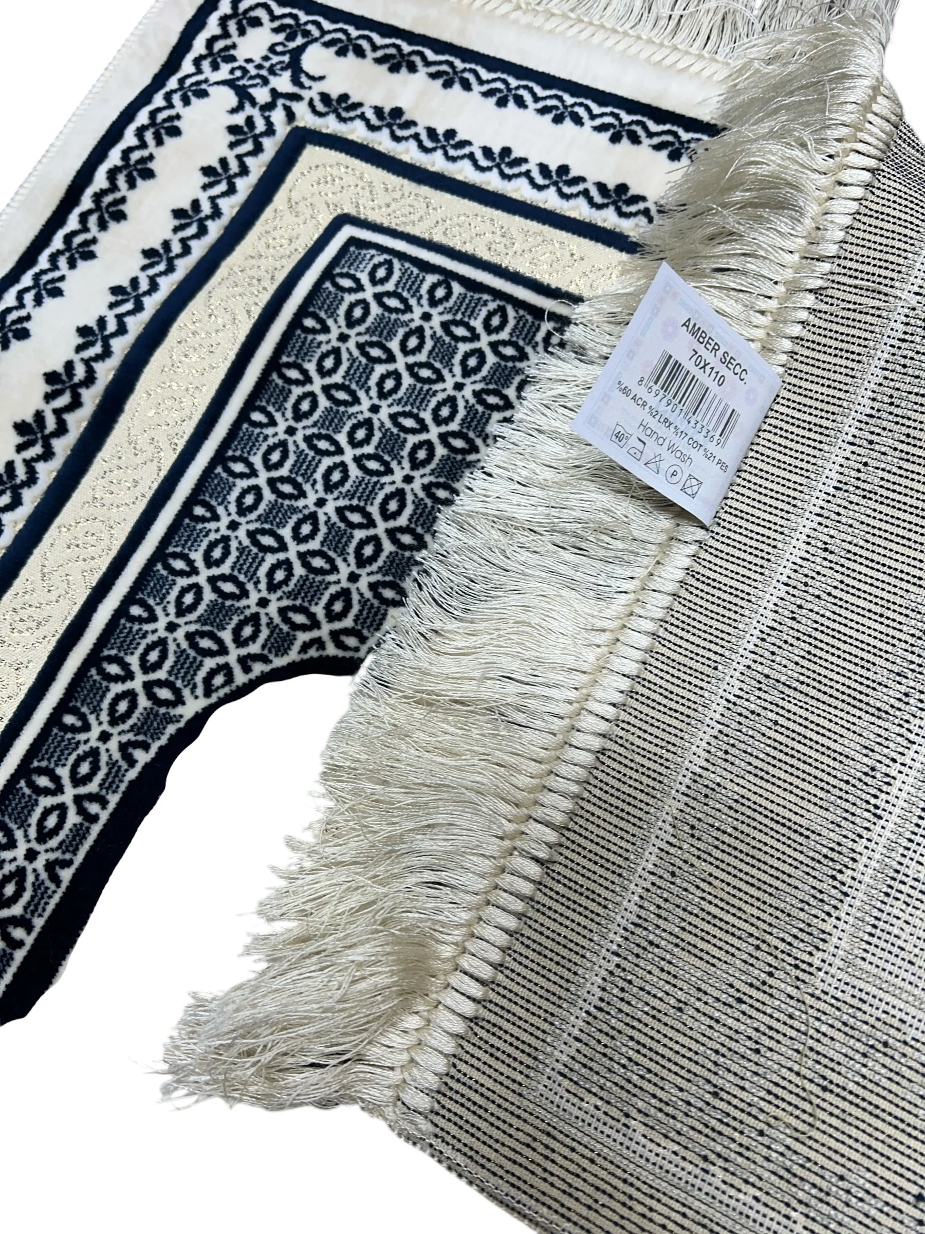 Luxury Navy Blue Islamic Prayer Rug | Soft Velvet Janamaz - Image 3