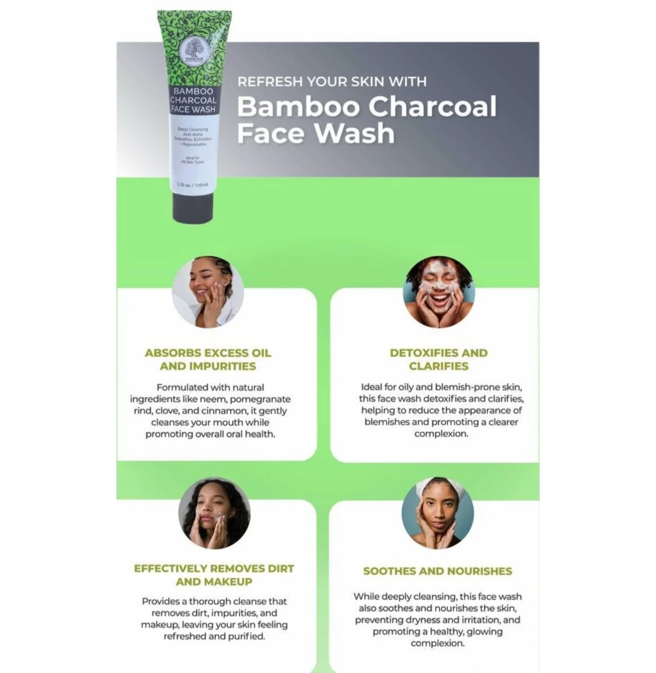 Bamboo Charcoal Face Wash - 100 mL - Image 3