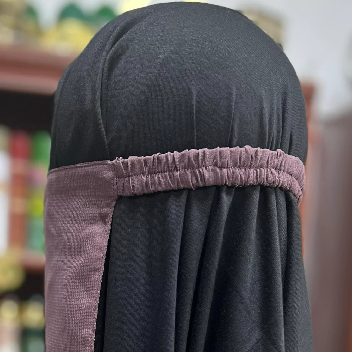 Single Layer Half Elastic Niqab – Lightweight Chiffon – Fitted Elastic Back – Mauve - Image 2