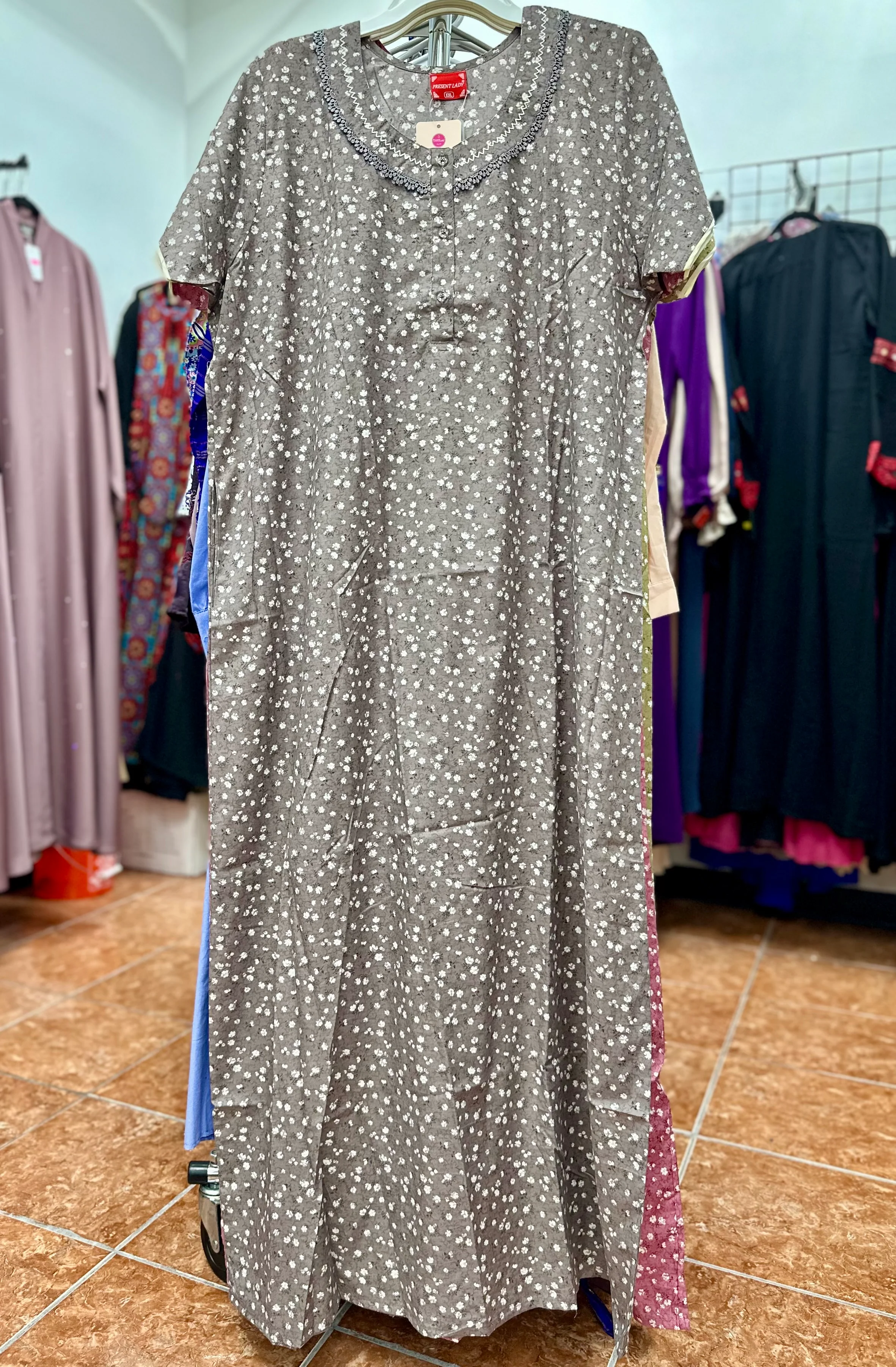Cotton Blend Short Sleeve Maxi Nightgown - Image 3