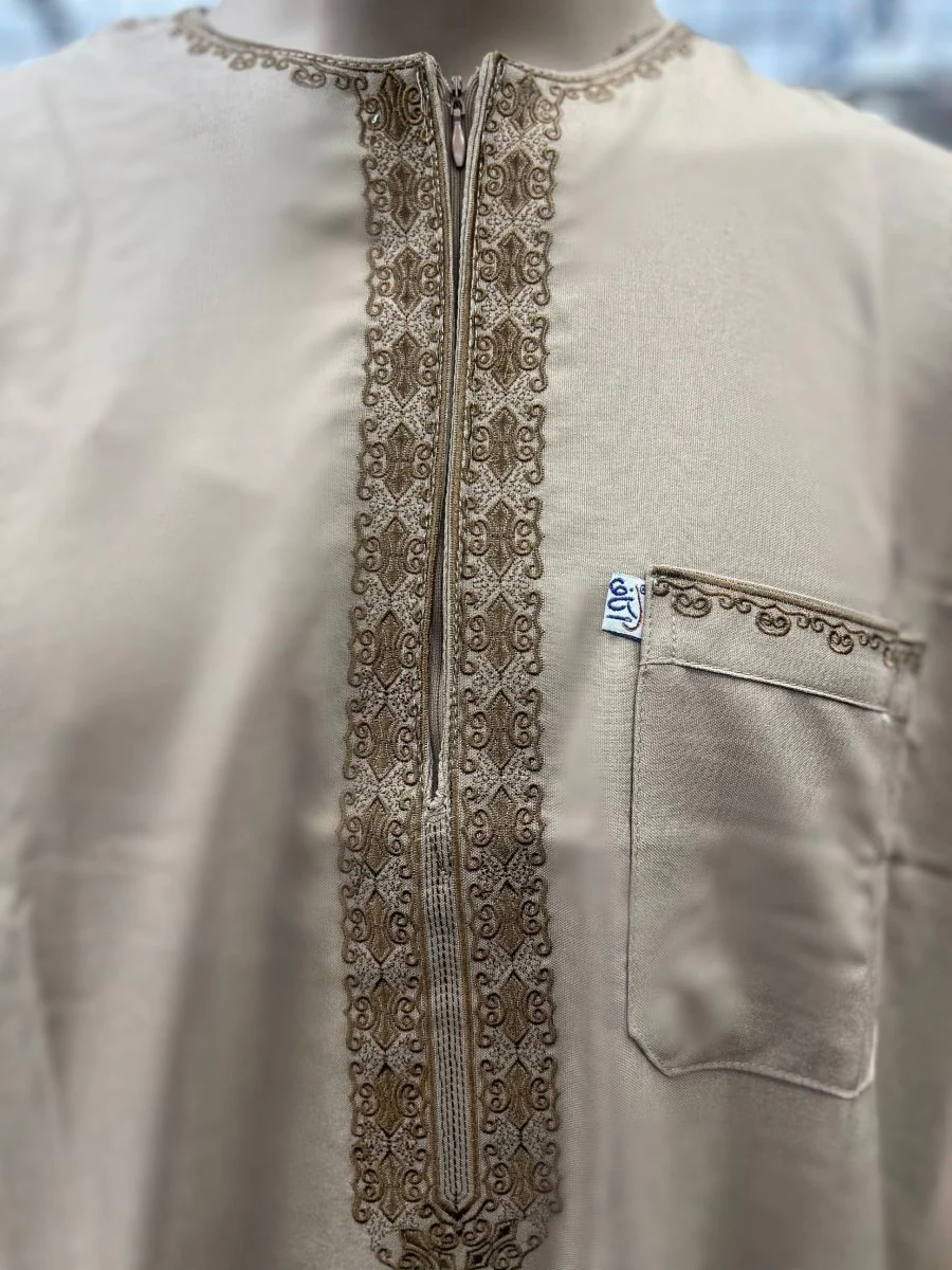 Ikaf Men's Short Sleeve Moroccan Thobe - Tan - Image 2