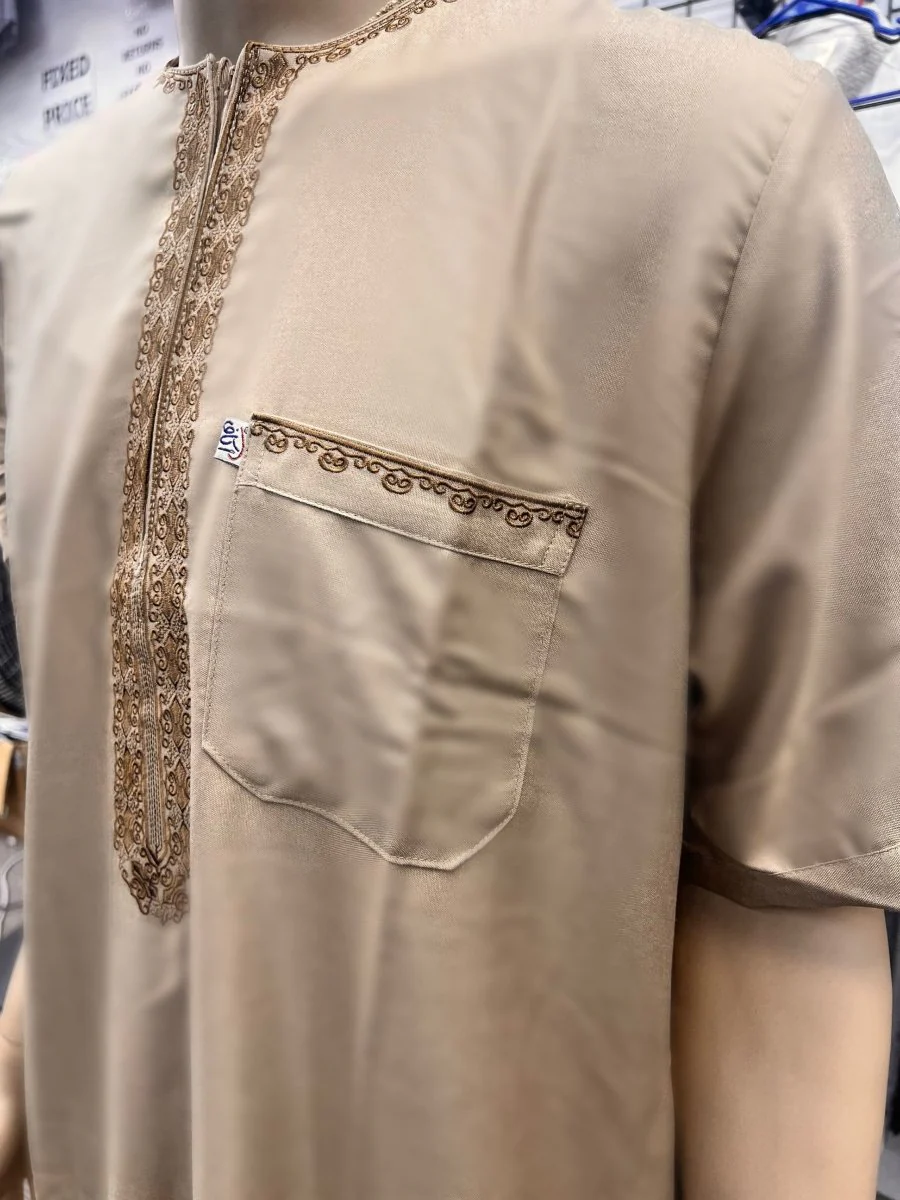 Ikaf Men's Short Sleeve Moroccan Thobe - Tan - Image 3
