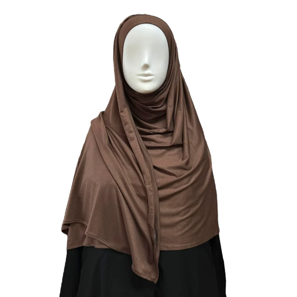 Large Instant Jersey Hijab - Brown - Image 2
