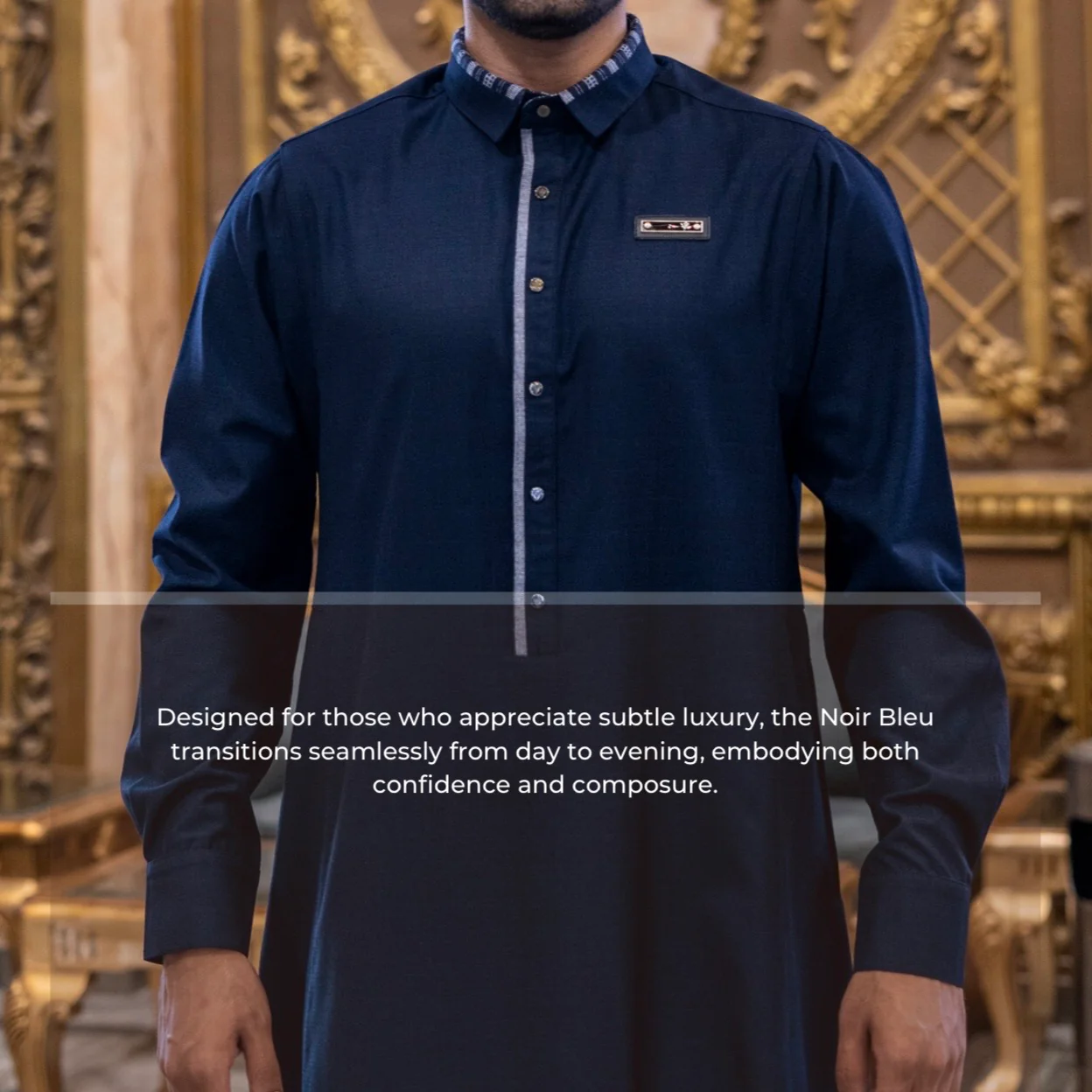 Mens Luxury Thobe AL AMEER - Noir Bleu - Image 3