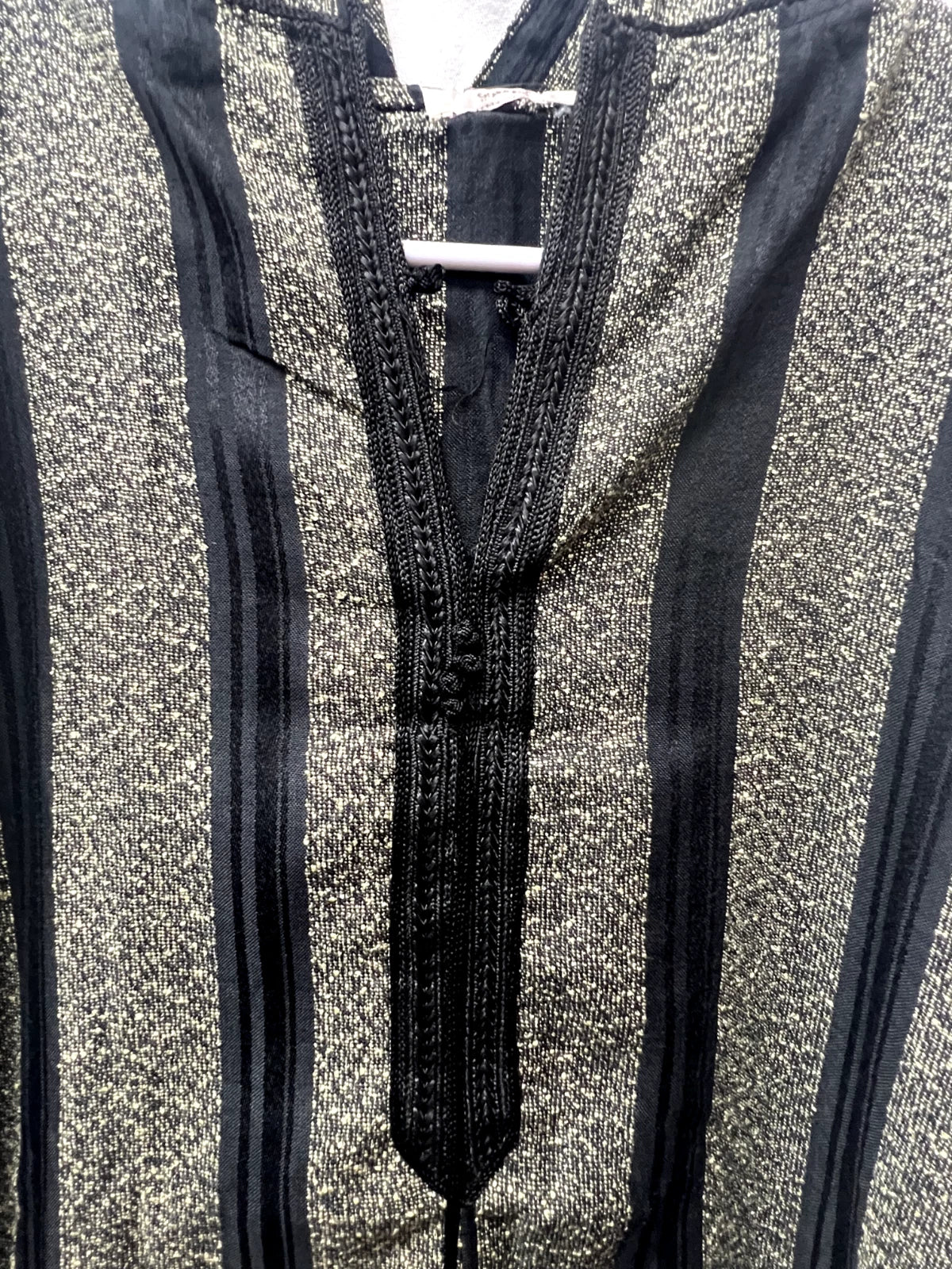 Men's Moroccan Striped Hoodie Thobe - Black/Gold - Image 2