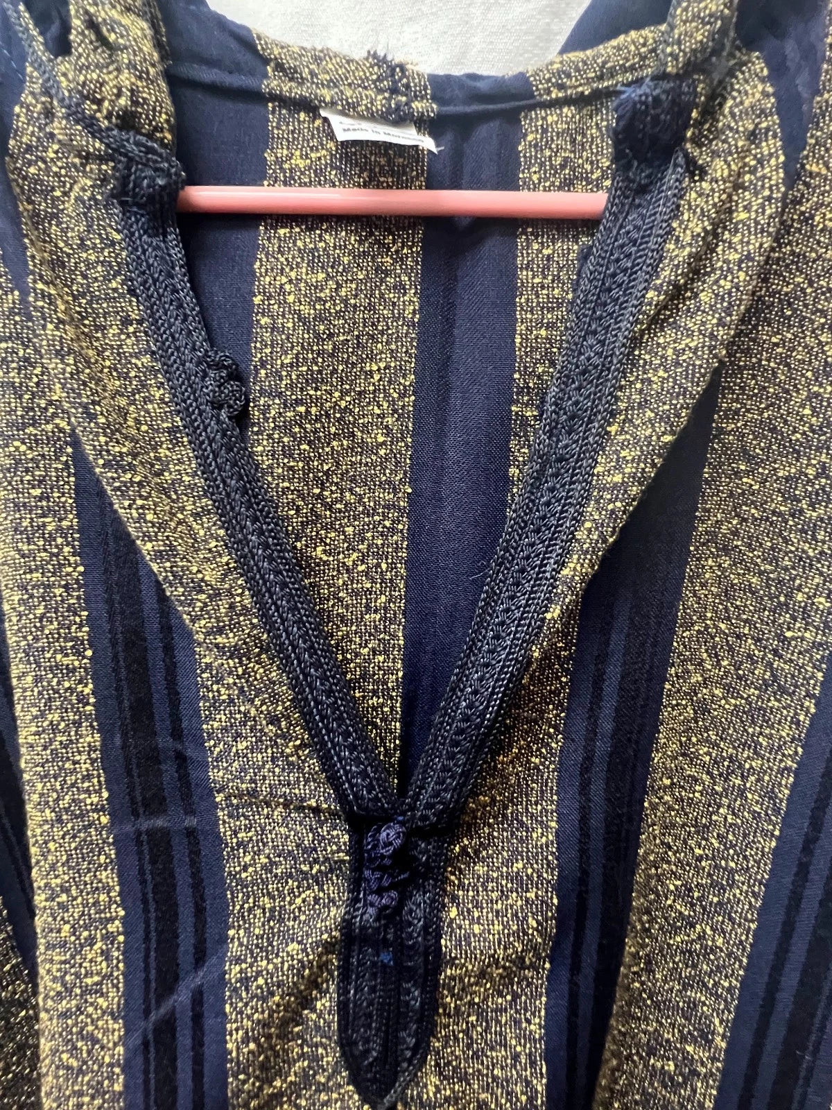 Men's Moroccan Striped Hoodie Thobe - Navy/Dark Gold - Image 2