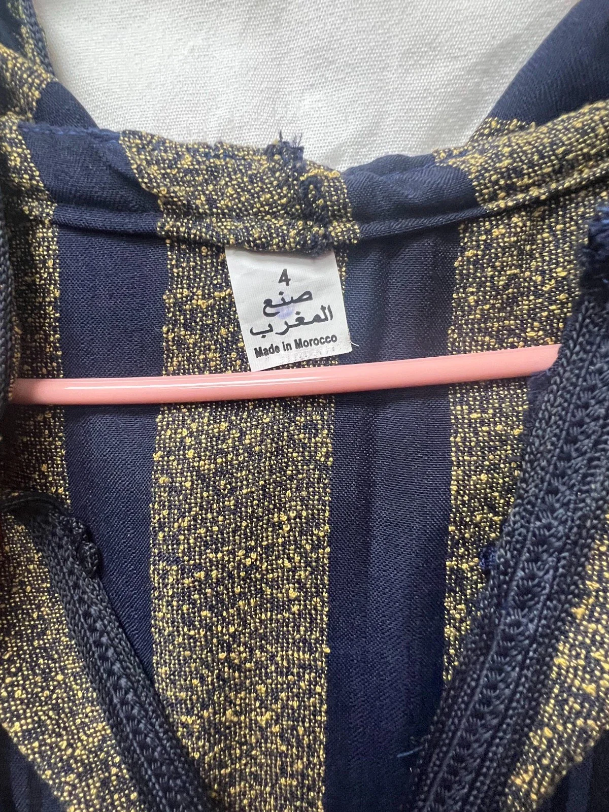 Men's Moroccan Striped Hoodie Thobe - Navy/Dark Gold - Image 3