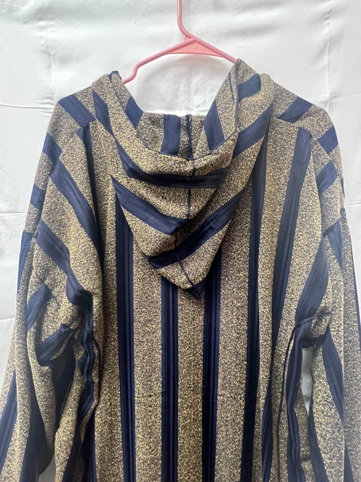 Men's Moroccan Striped Hoodie Thobe - Navy/Dark Gold - Image 4