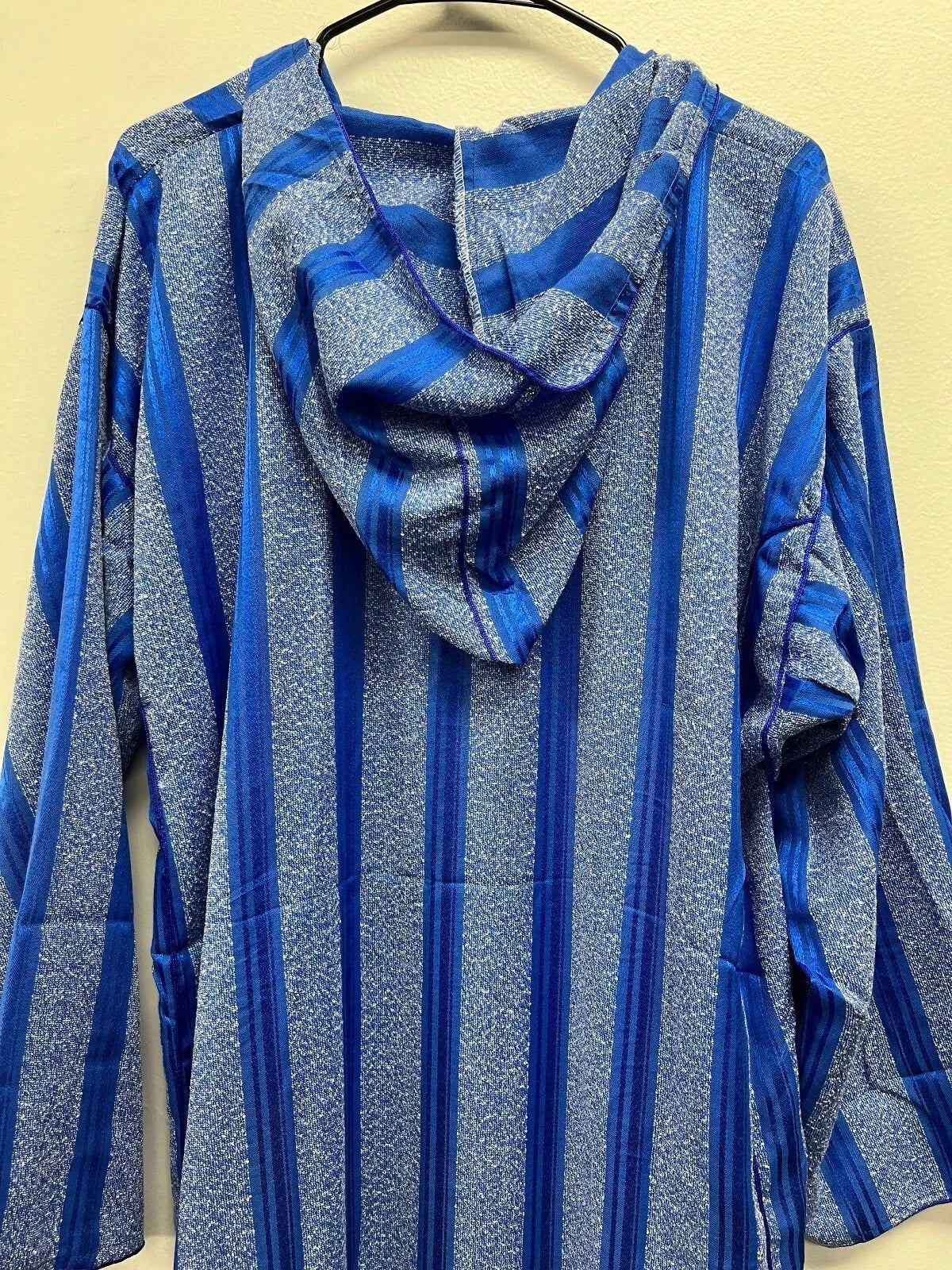 Men's Moroccan Striped Hoodie Thobe - Blue/Silver - Image 3