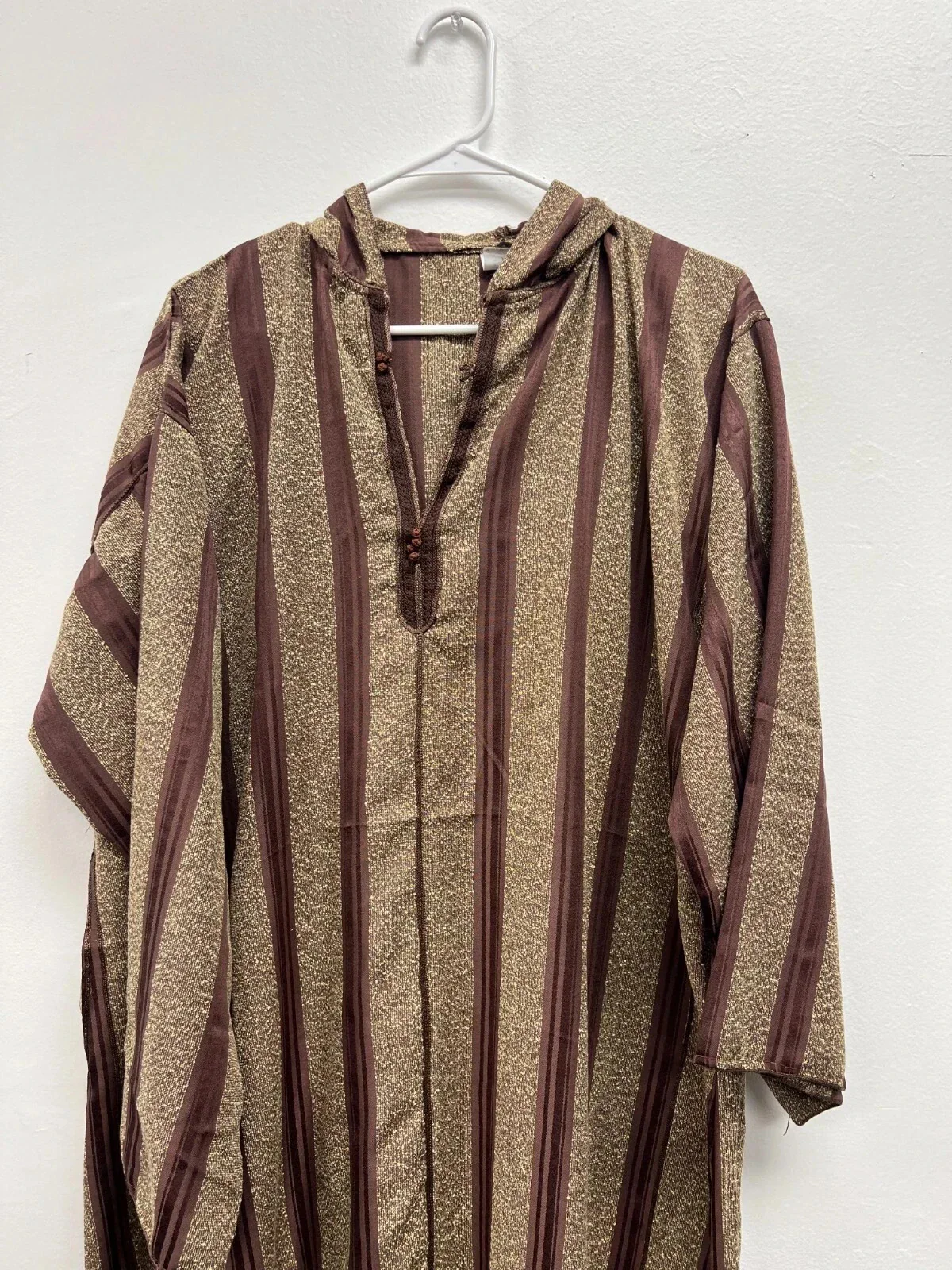 Men's Moroccan Striped Hoodie Thobe - Brown/Gold