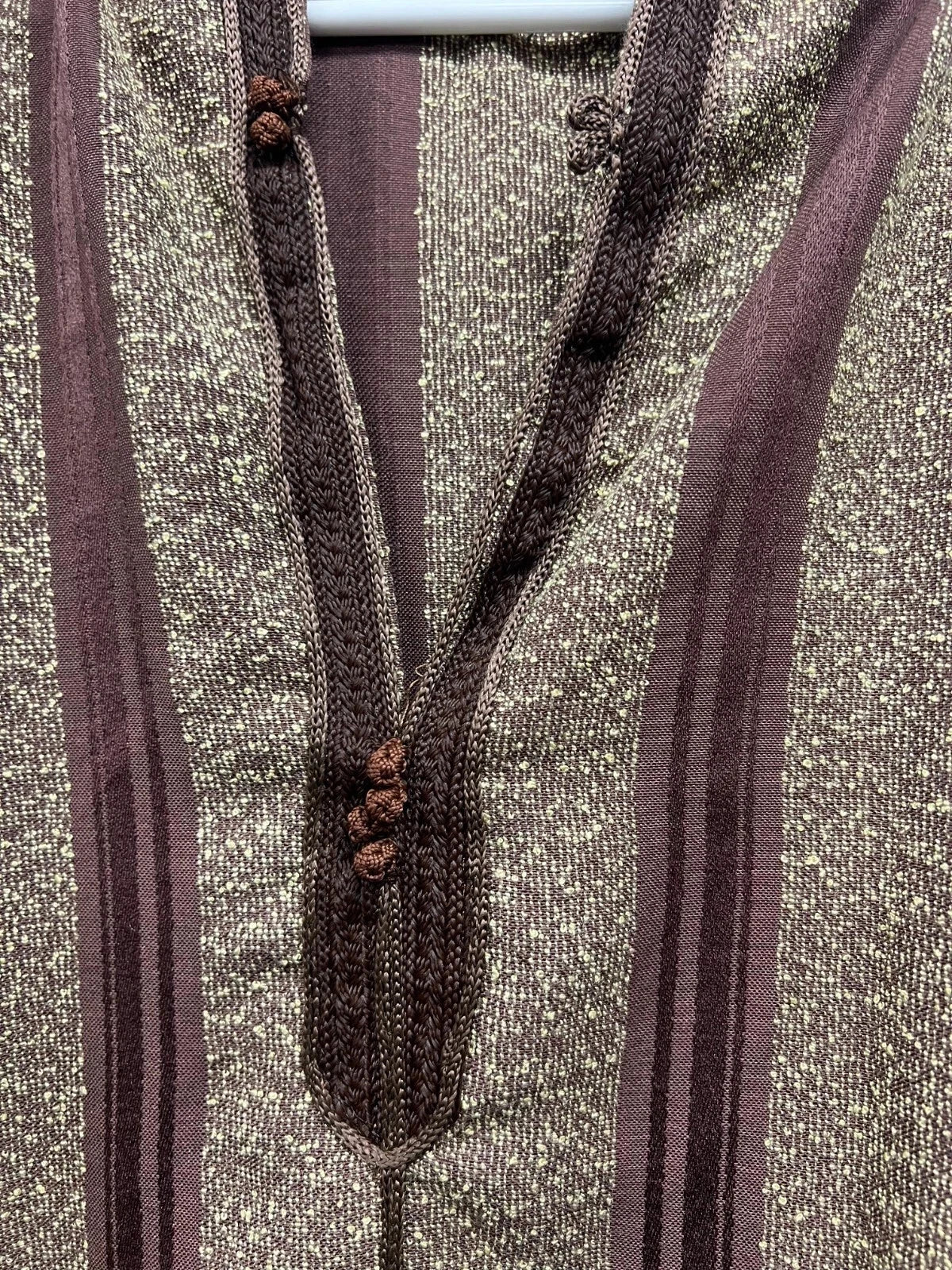 Men's Moroccan Striped Hoodie Thobe - Brown/Gold - Image 3