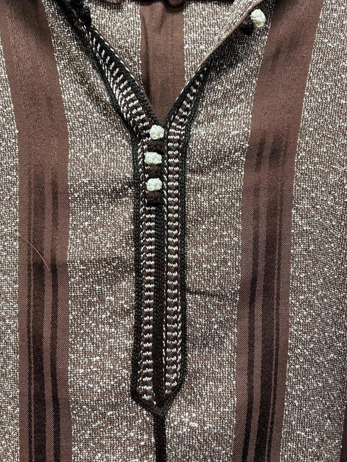 Men's Moroccan Striped Hoodie Thobe - Brown/Silver - Image 3