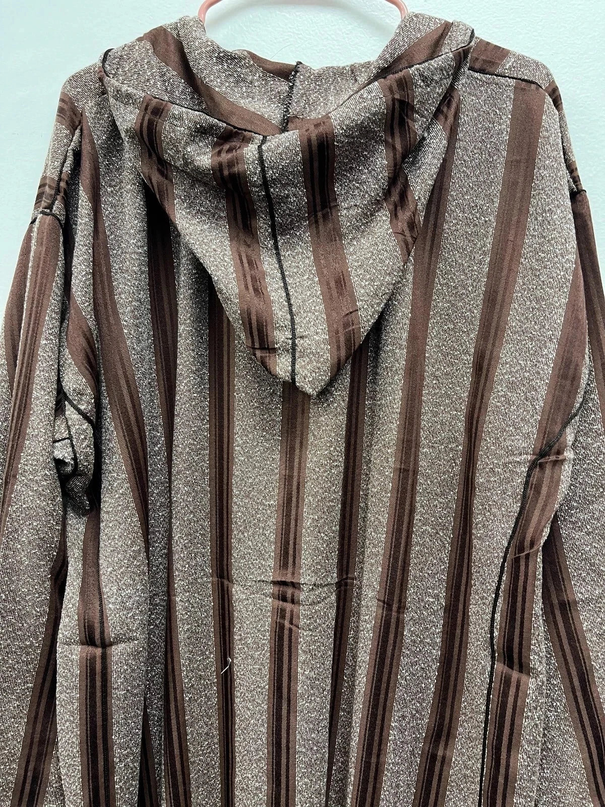 Men's Moroccan Striped Hoodie Thobe - Brown/Silver - Image 4