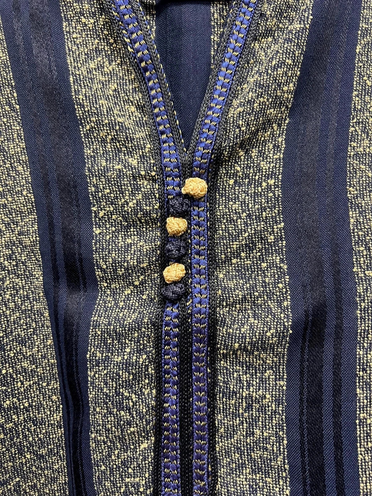 Men's Moroccan Striped Hoodie Thobe - Navy/Gold - Image 4