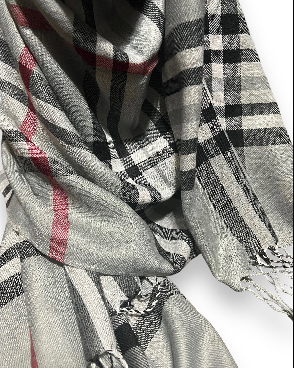 Plaid Pashmina Hijab - Gray - Image 2
