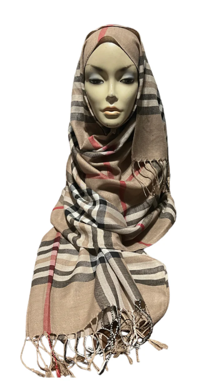 Plaid Pashmina Hijab - Brown