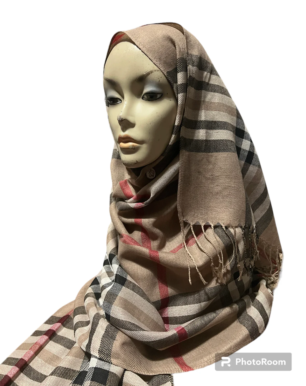 Plaid Pashmina Hijab - Brown - Image 2