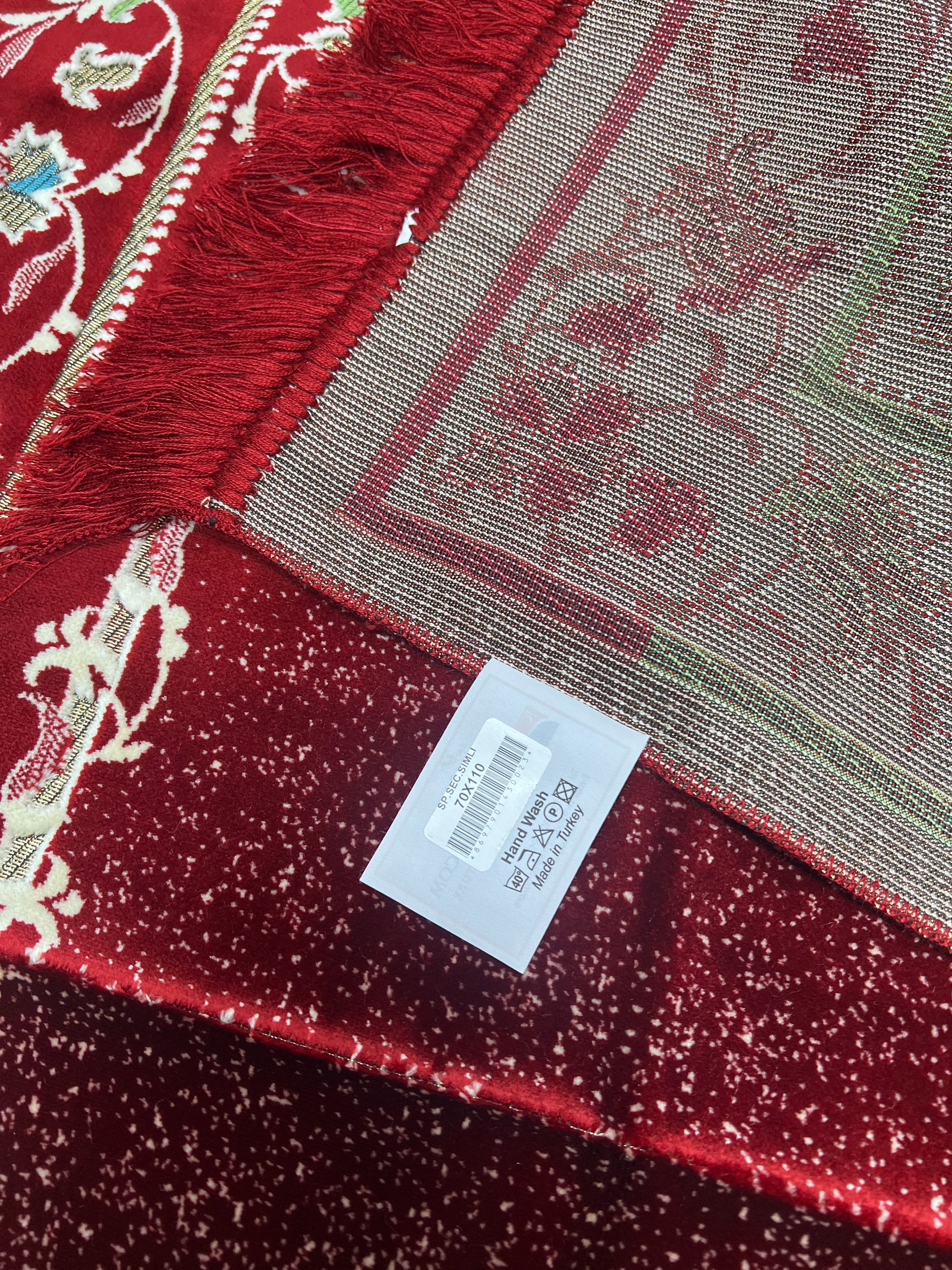 Luxury Maroon Floral Islamic Prayer Mat - Soft Janamaz - Image 2