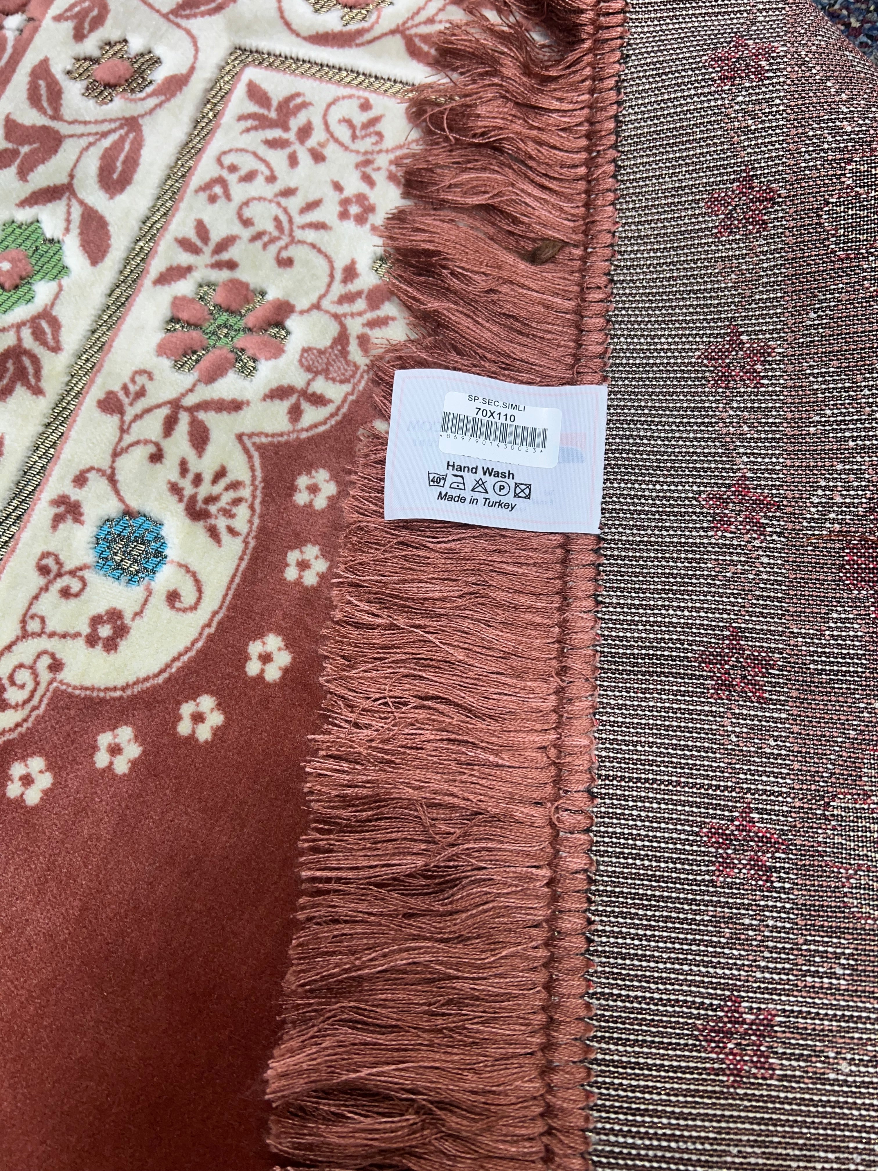 Luxury Rose Pink Floral Islamic Prayer Mat - Soft Janamaz with Cream Border - Image 2