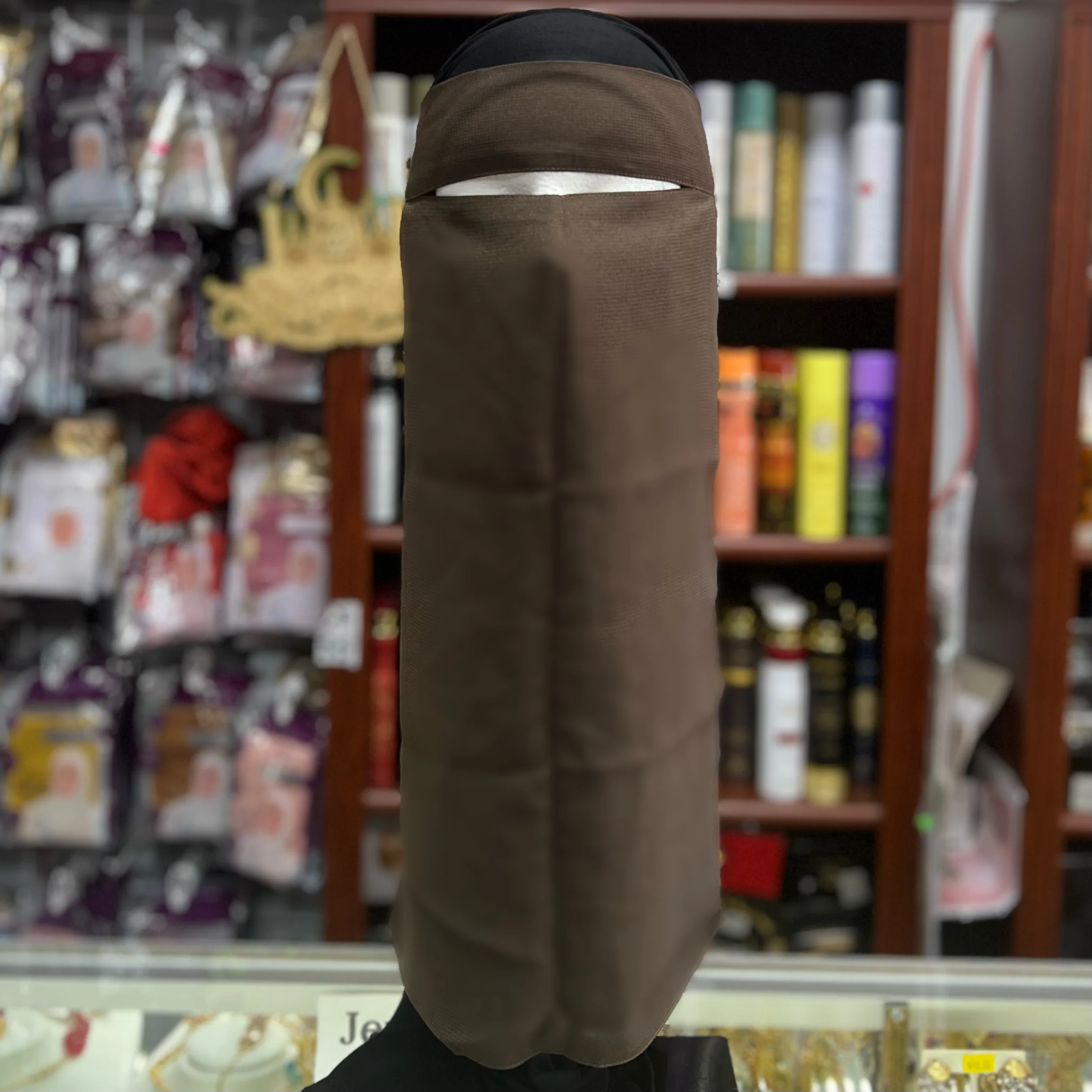 Single Layer FULL Tie Back Niqab - Brown - Image 2