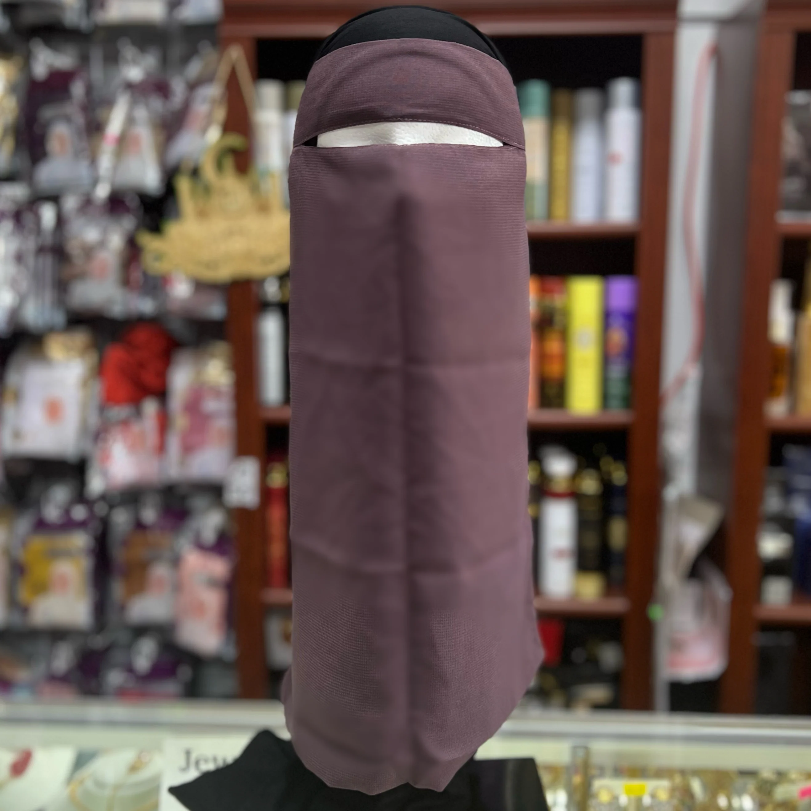 Single Layer FULL Tie Back Niqab - Mauve - Image 2