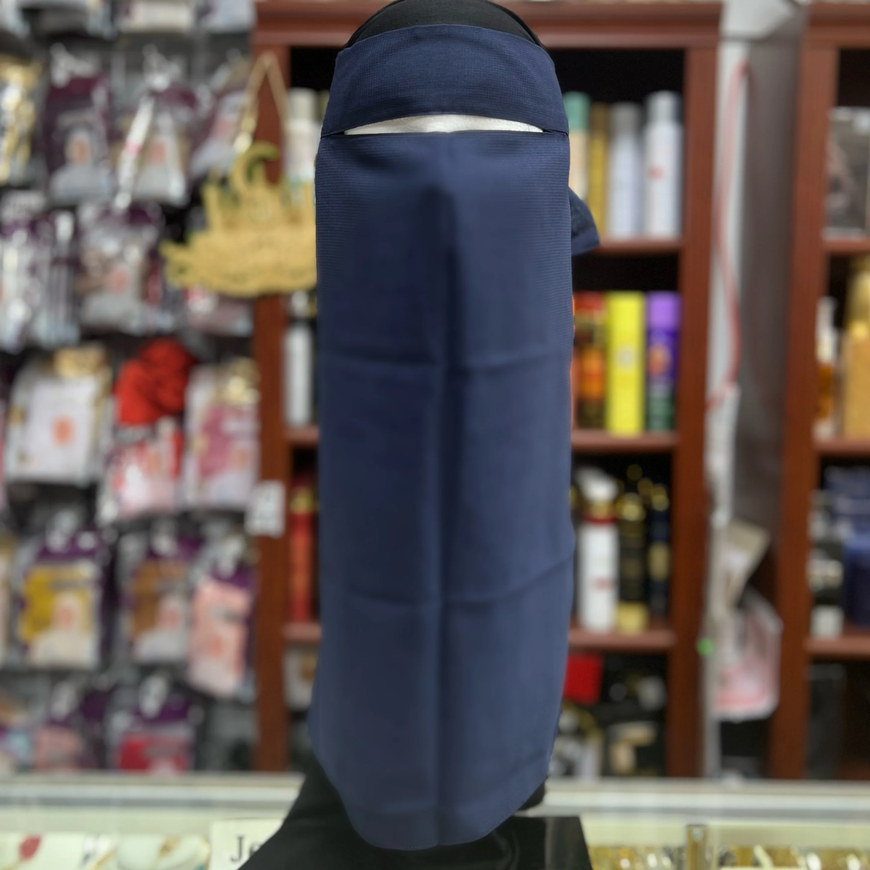 Single Layer FULL Tie Back Niqab - Navy Blue - Image 2