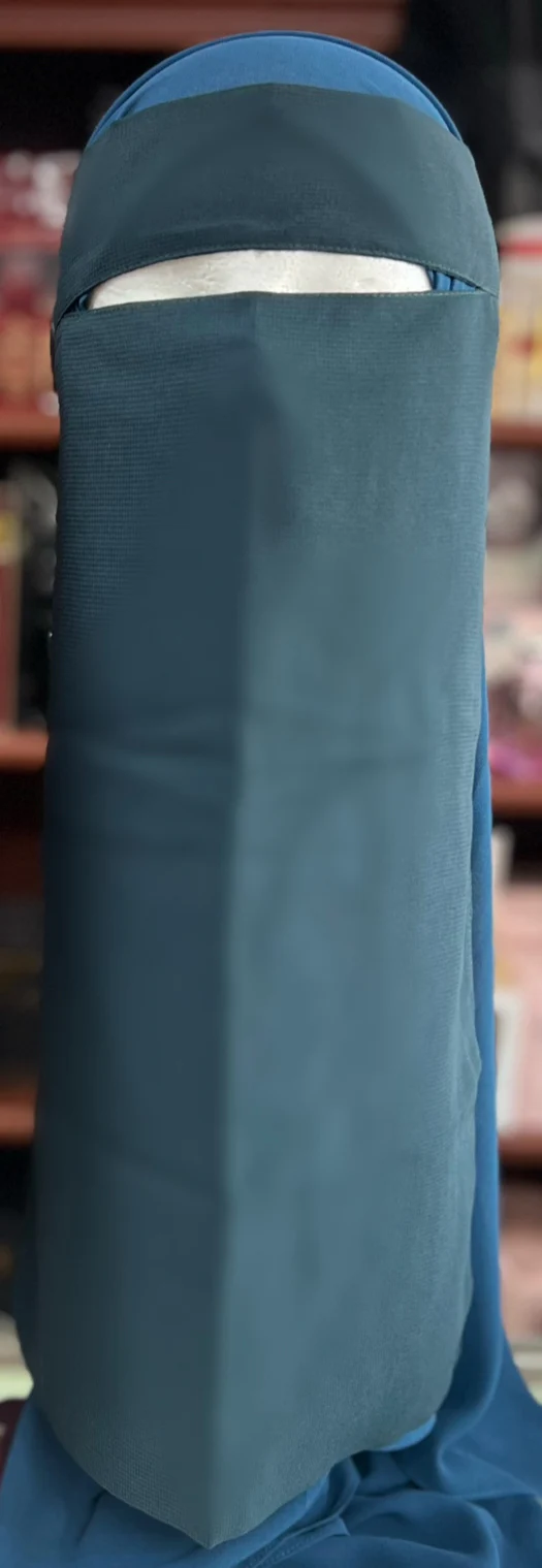 Single Layer FULL Tie Back Niqab - Teal - Image 2