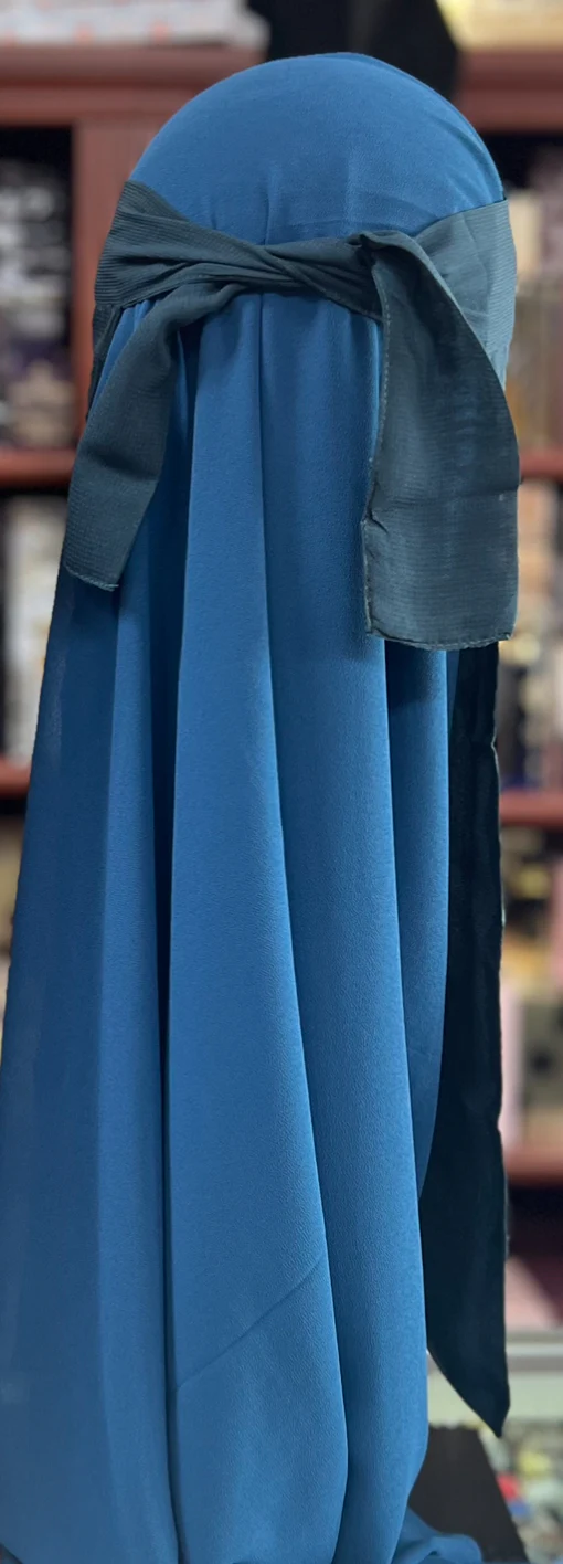 Single Layer FULL Tie Back Niqab - Teal - Image 3