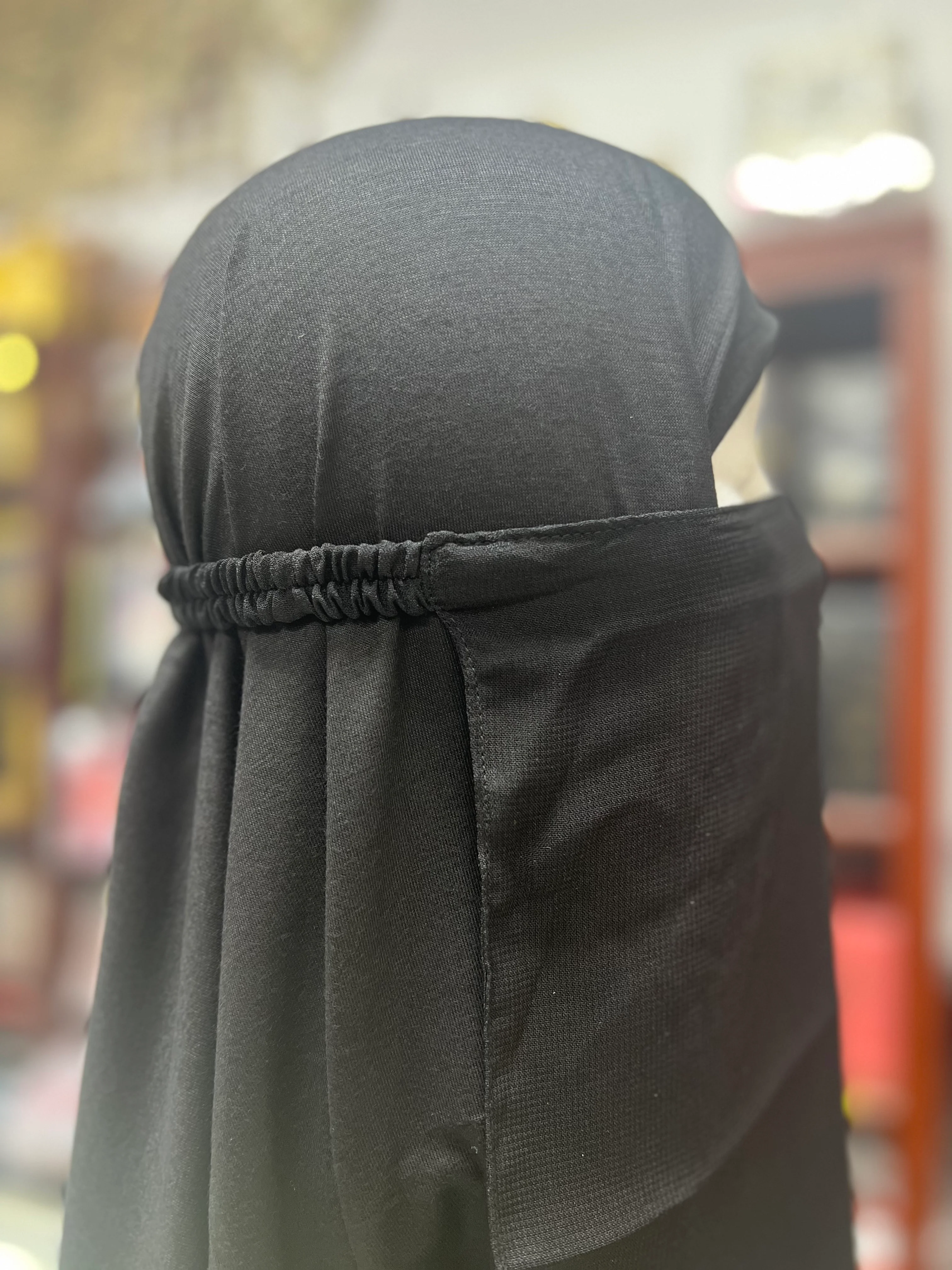 Single Layer Half Elastic Niqab – Lightweight Chiffon – Fitted Elastic Back – Black - Image 2