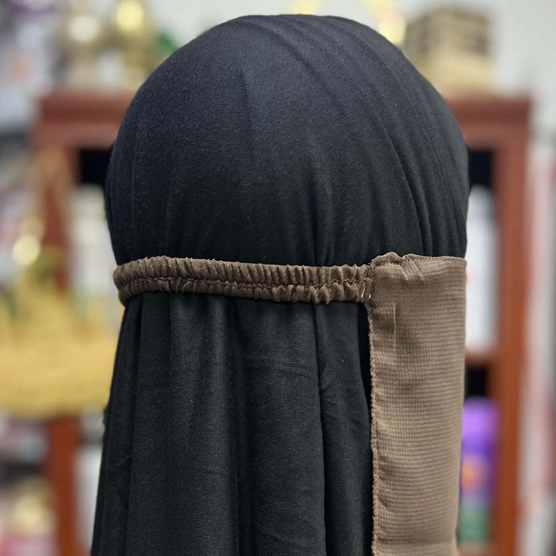 Single Layer Half Elastic Niqab – Lightweight Chiffon – Fitted Elastic Back – Brown - Image 2