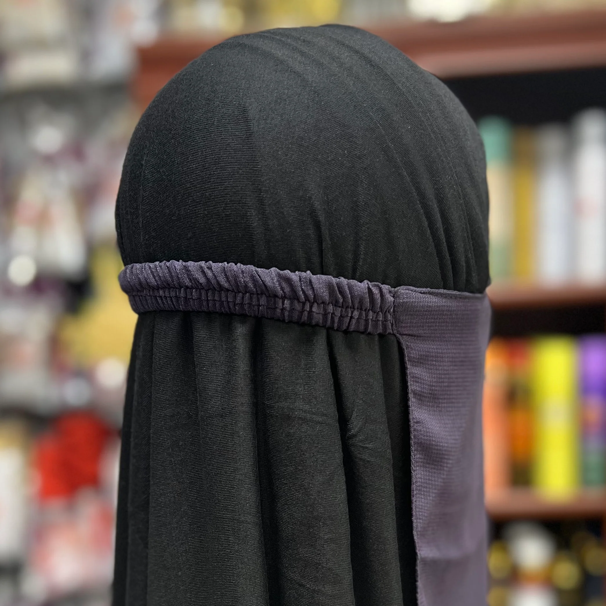 Single Layer Half Elastic Niqab – Lightweight Chiffon – Fitted Elastic Back – Deep Purple - Image 2