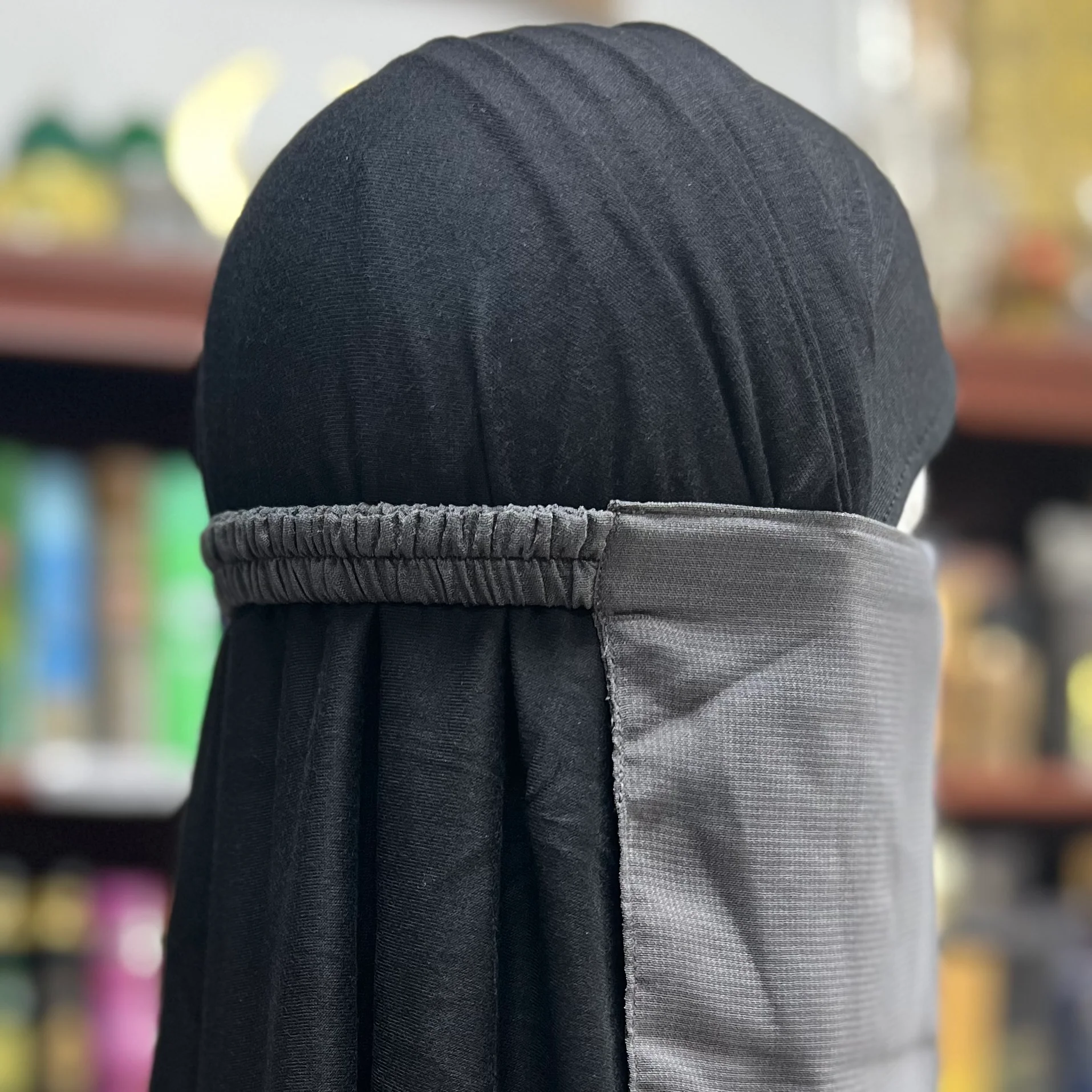 Single Layer Half Elastic Niqab – Lightweight Chiffon – Fitted Elastic Back – Gray - Image 2