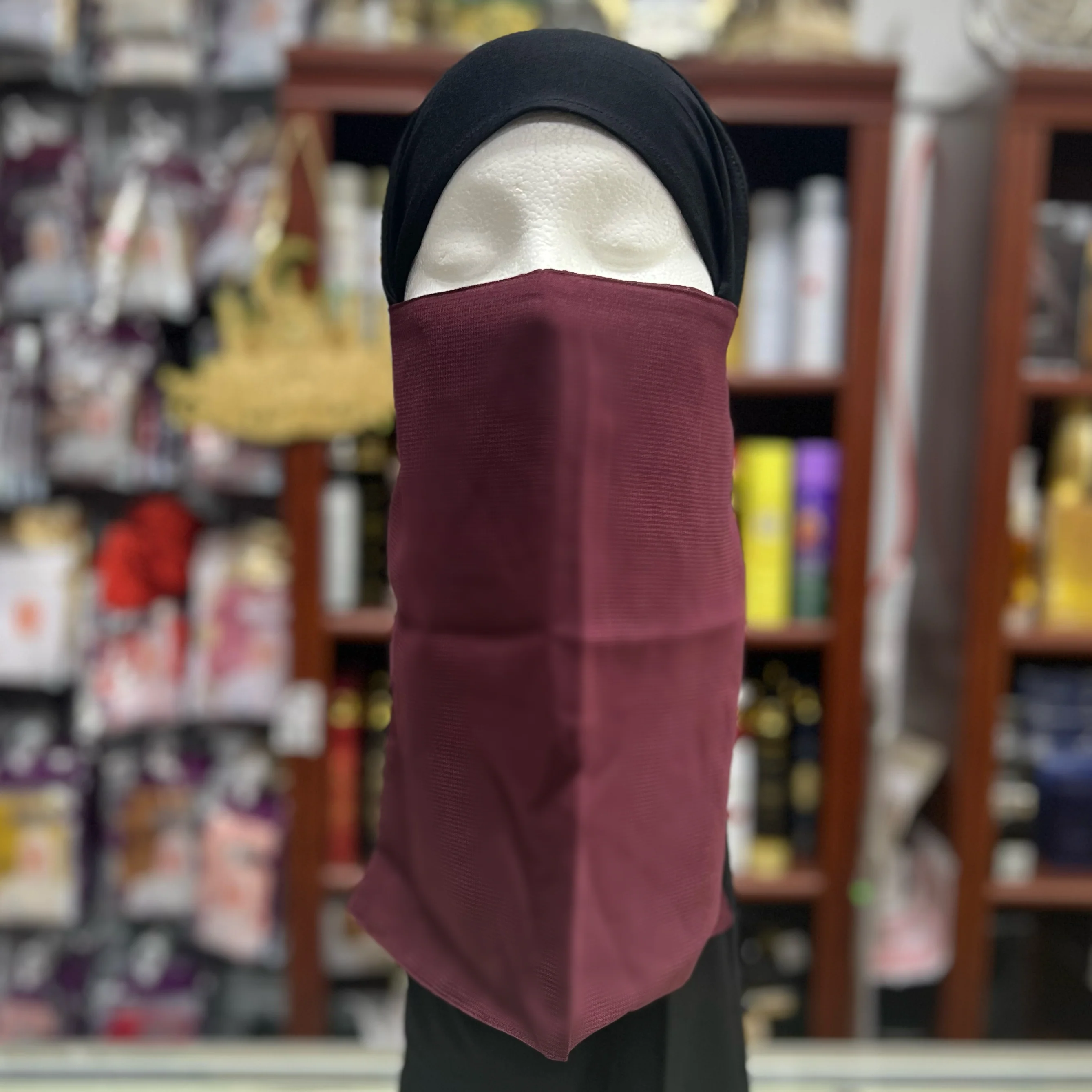 Single Layer Half Elastic Niqab – Lightweight Chiffon – Fitted Elastic Back – Maroon