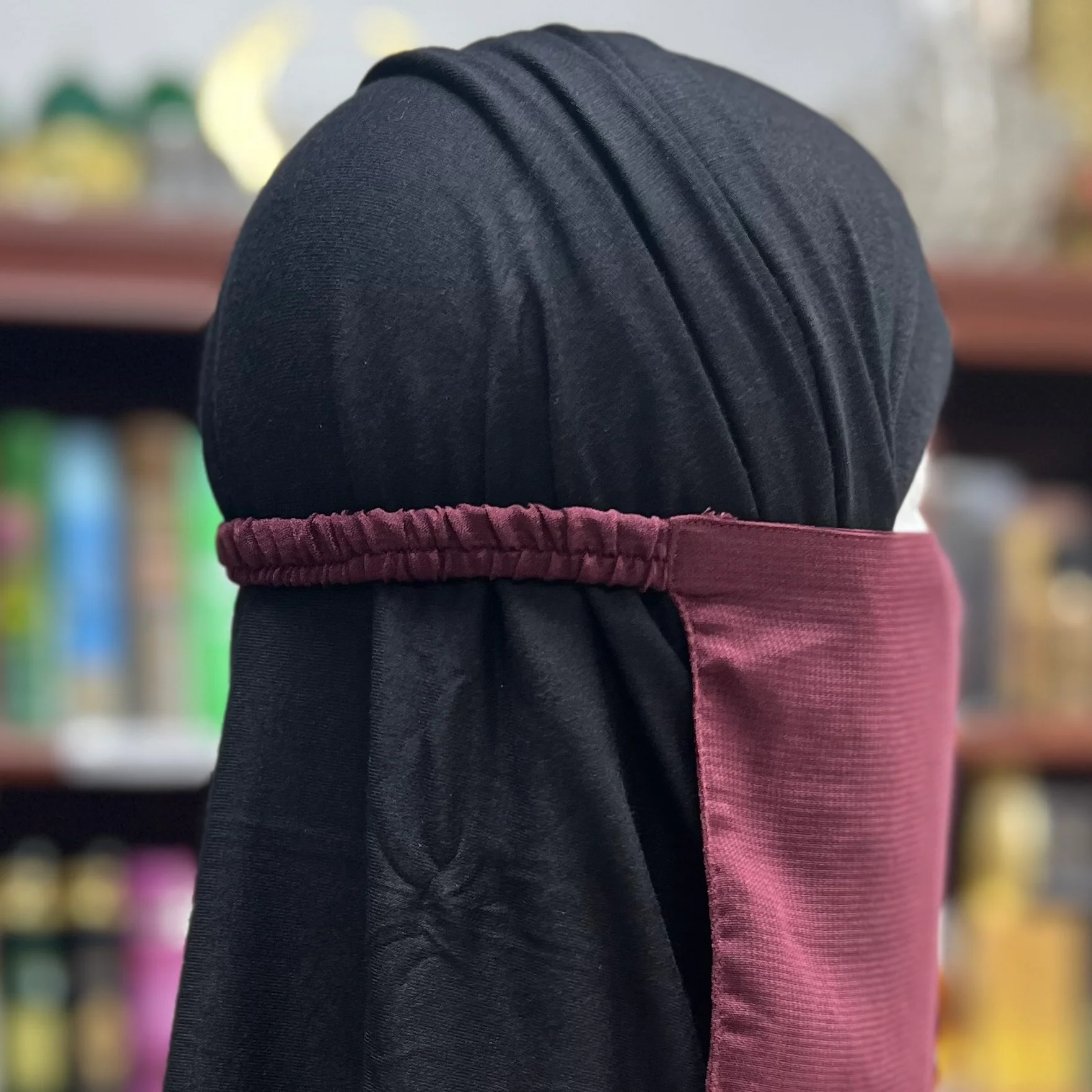 Single Layer Half Elastic Niqab – Lightweight Chiffon – Fitted Elastic Back – Maroon - Image 2