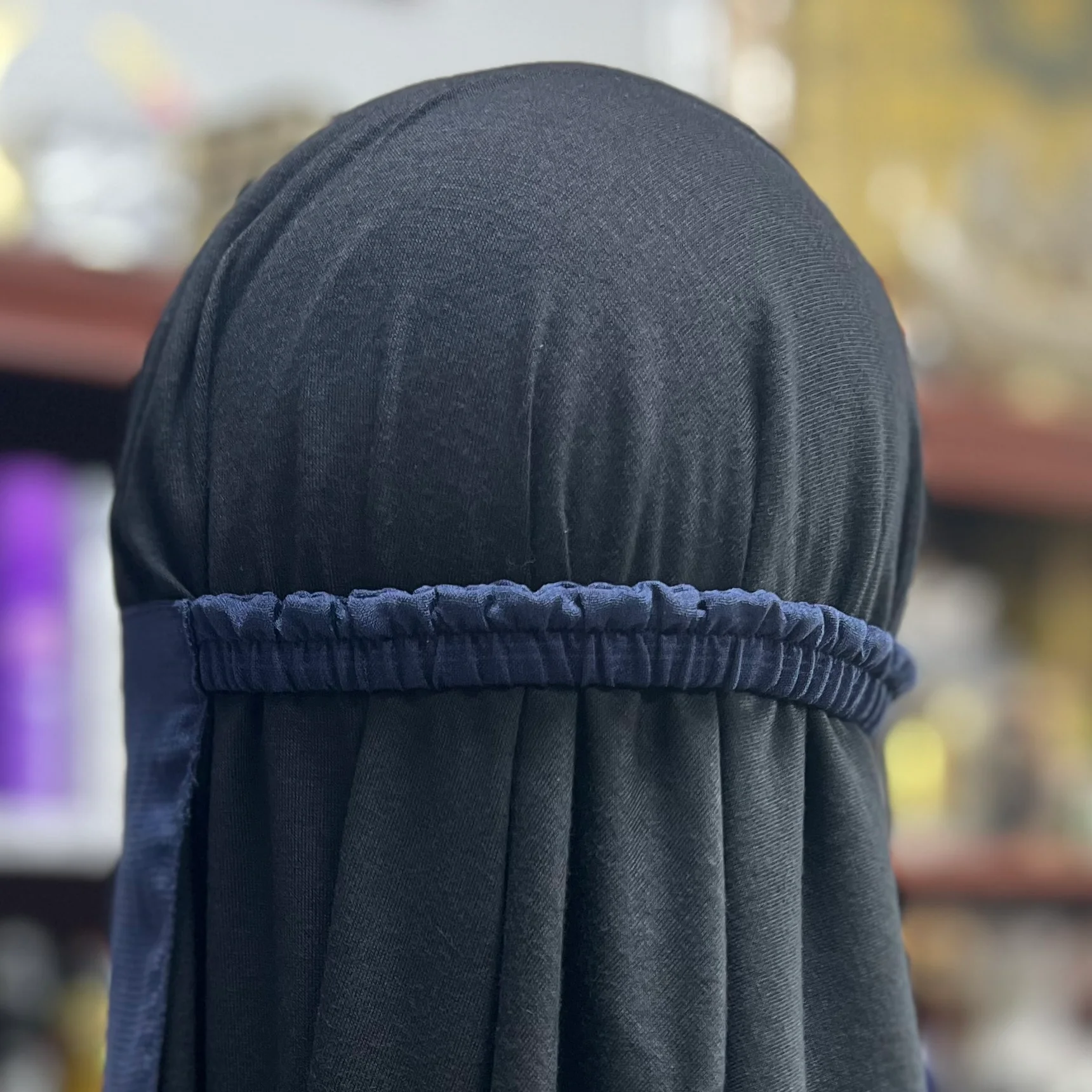 Single Layer Half Elastic Niqab – Lightweight Chiffon – Fitted Elastic Back – Navy Blue - Image 2