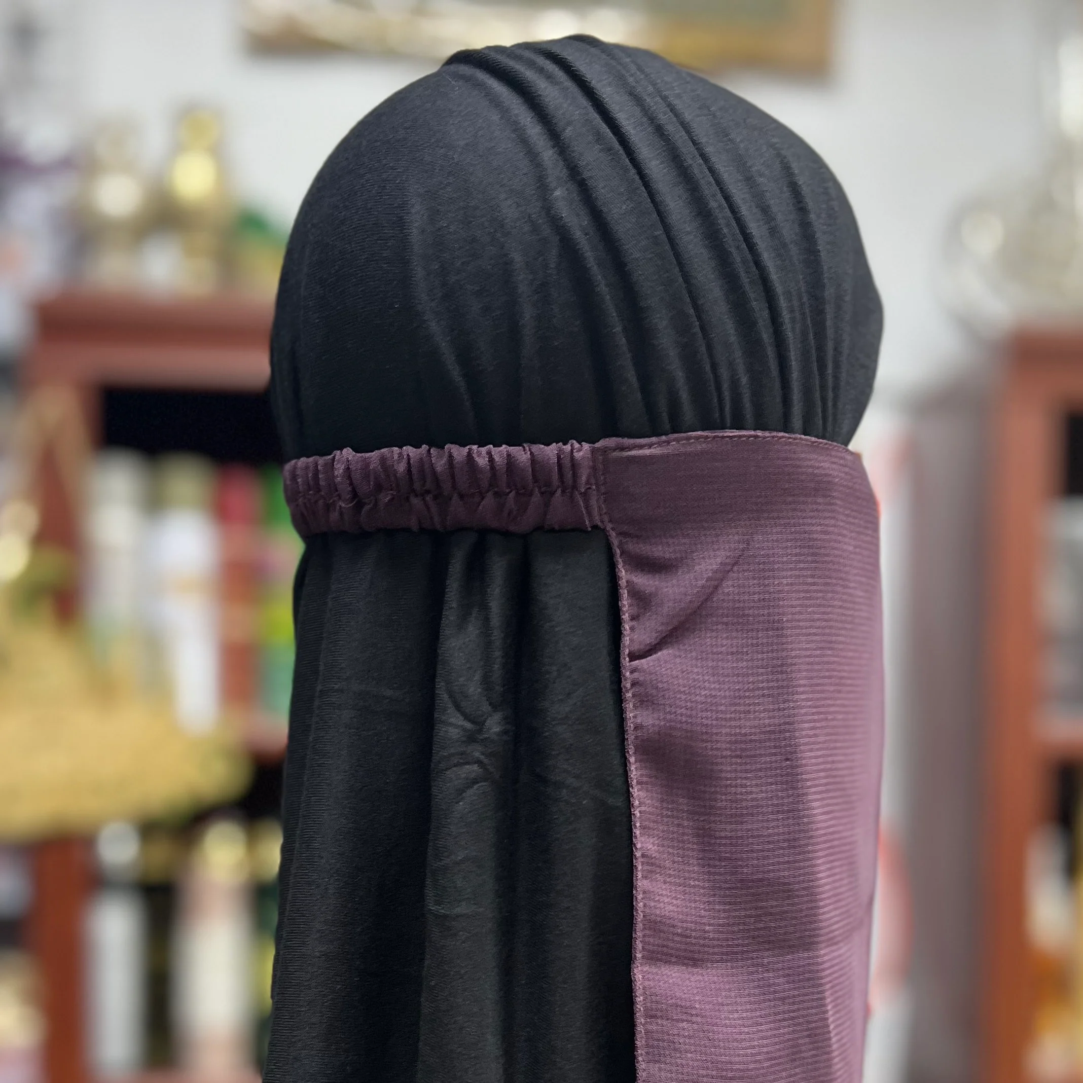 Single Layer Half Elastic Niqab – Lightweight Chiffon – Fitted Elastic Back – Plum Purple - Image 2