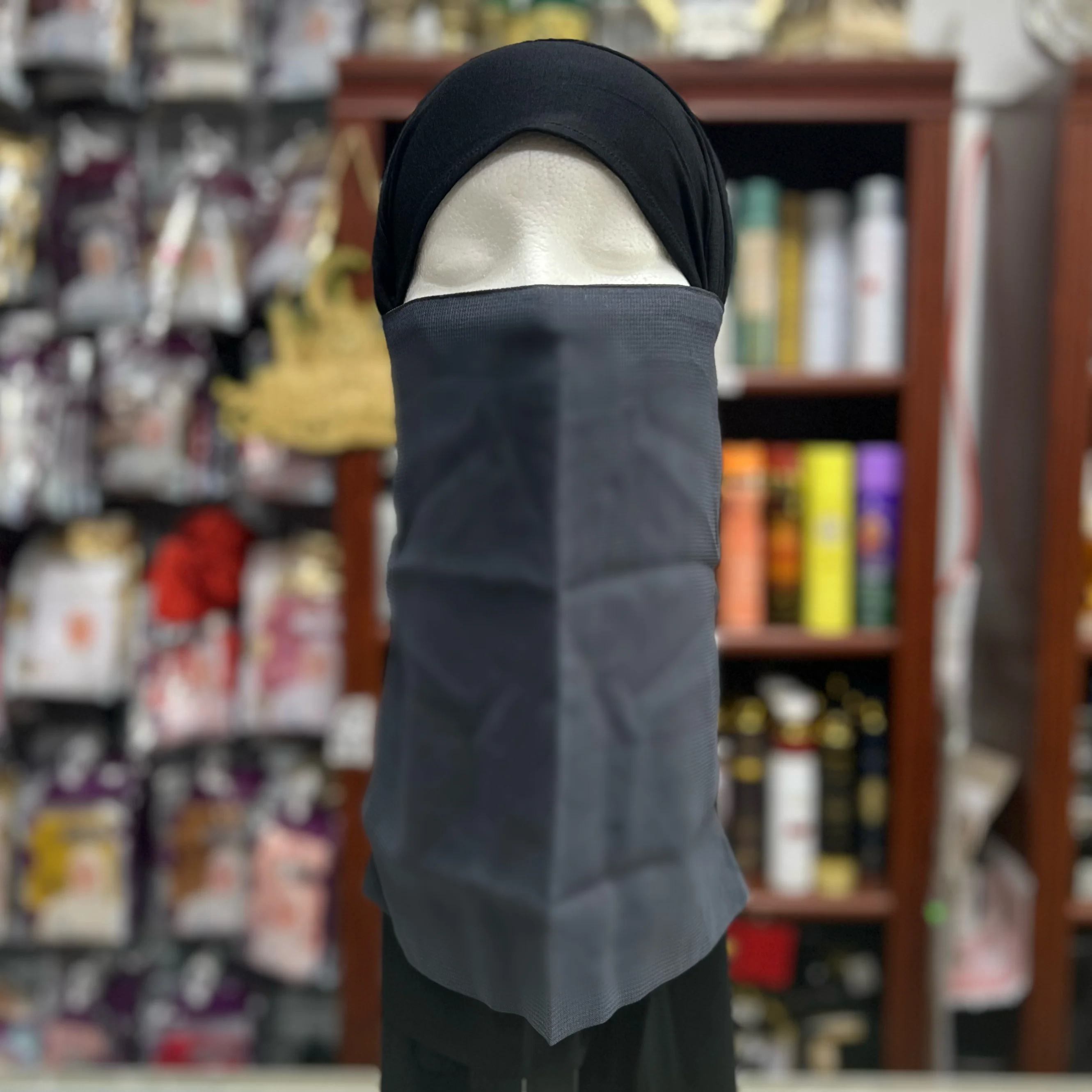 Single Layer Half Elastic Niqab – Lightweight Chiffon – Fitted Elastic Back – Slate Gray