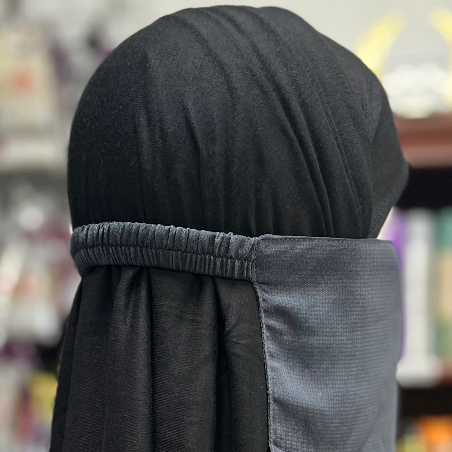 Single Layer Half Elastic Niqab – Lightweight Chiffon – Fitted Elastic Back – Slate Gray - Image 2
