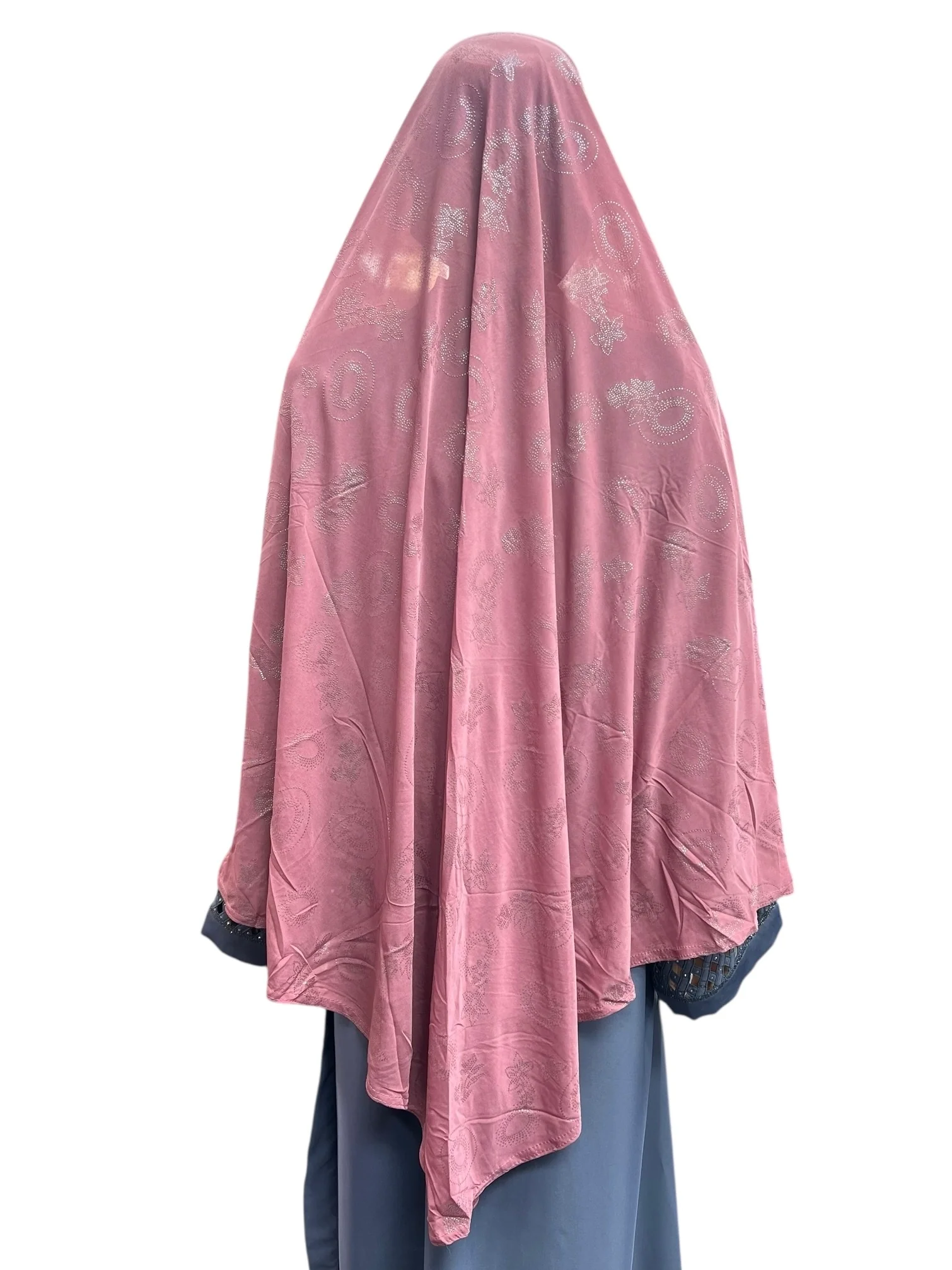 XL One-Piece Instant Hijab with Silver Rhinestones - Pink - Image 3