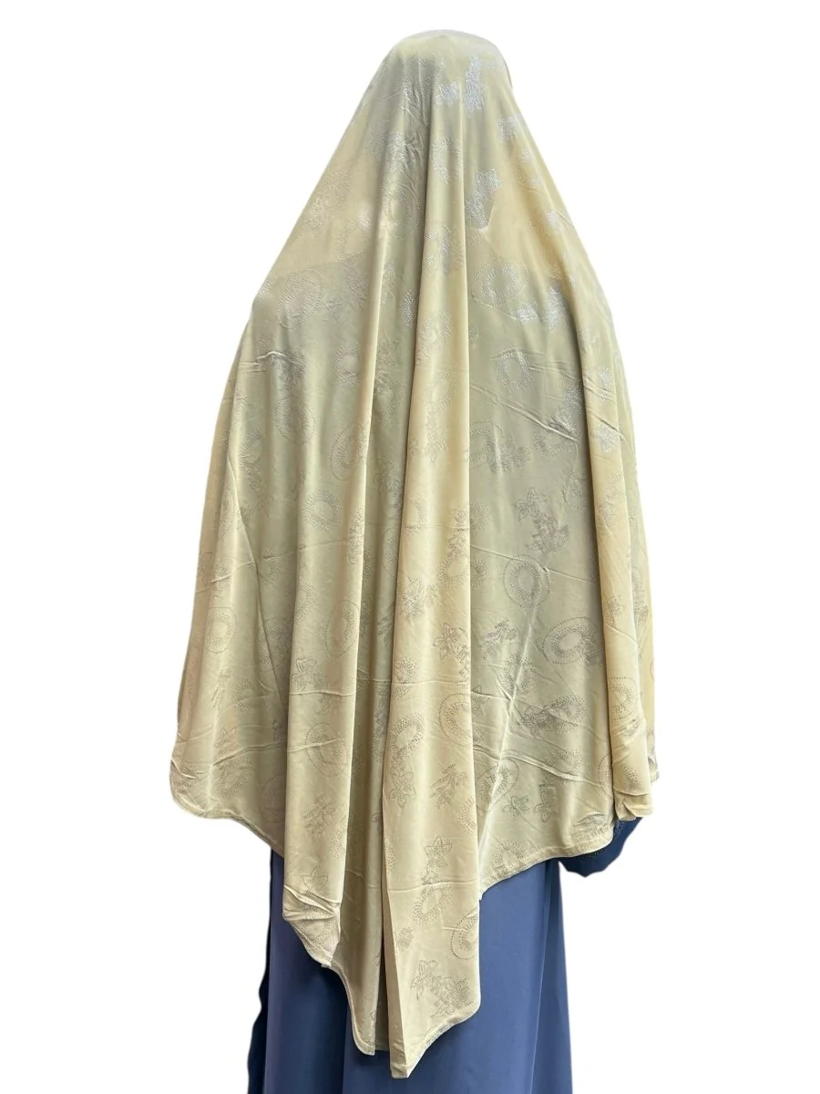 XL One-Piece Instant Hijab with Silver Rhinestones - Beige - Image 3