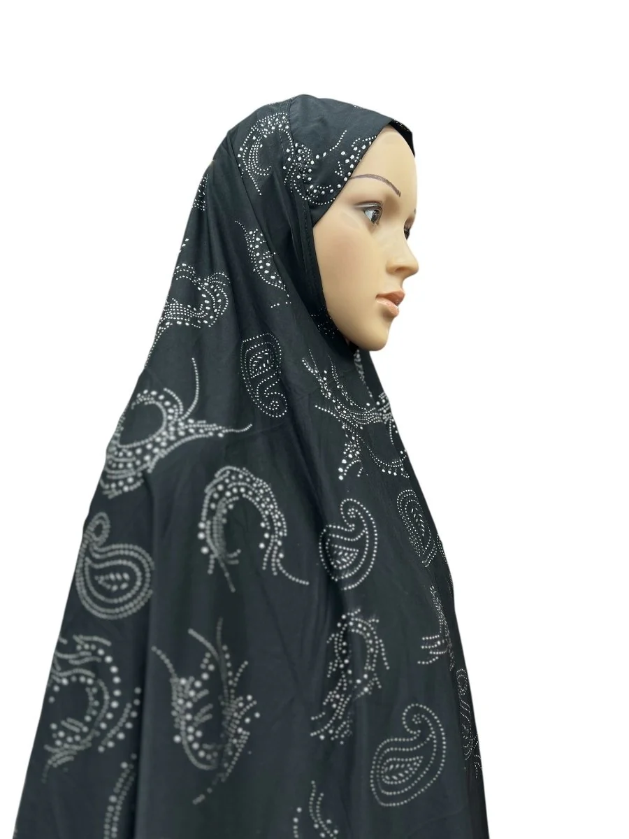 XL One-Piece Instant Hijab with Silver Rhinestones - Black - Image 2