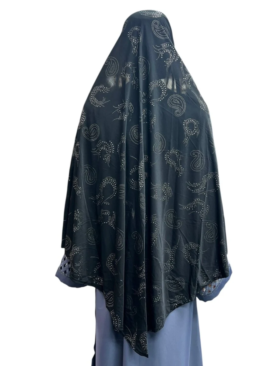 XL One-Piece Instant Hijab with Silver Rhinestones - Black - Image 3