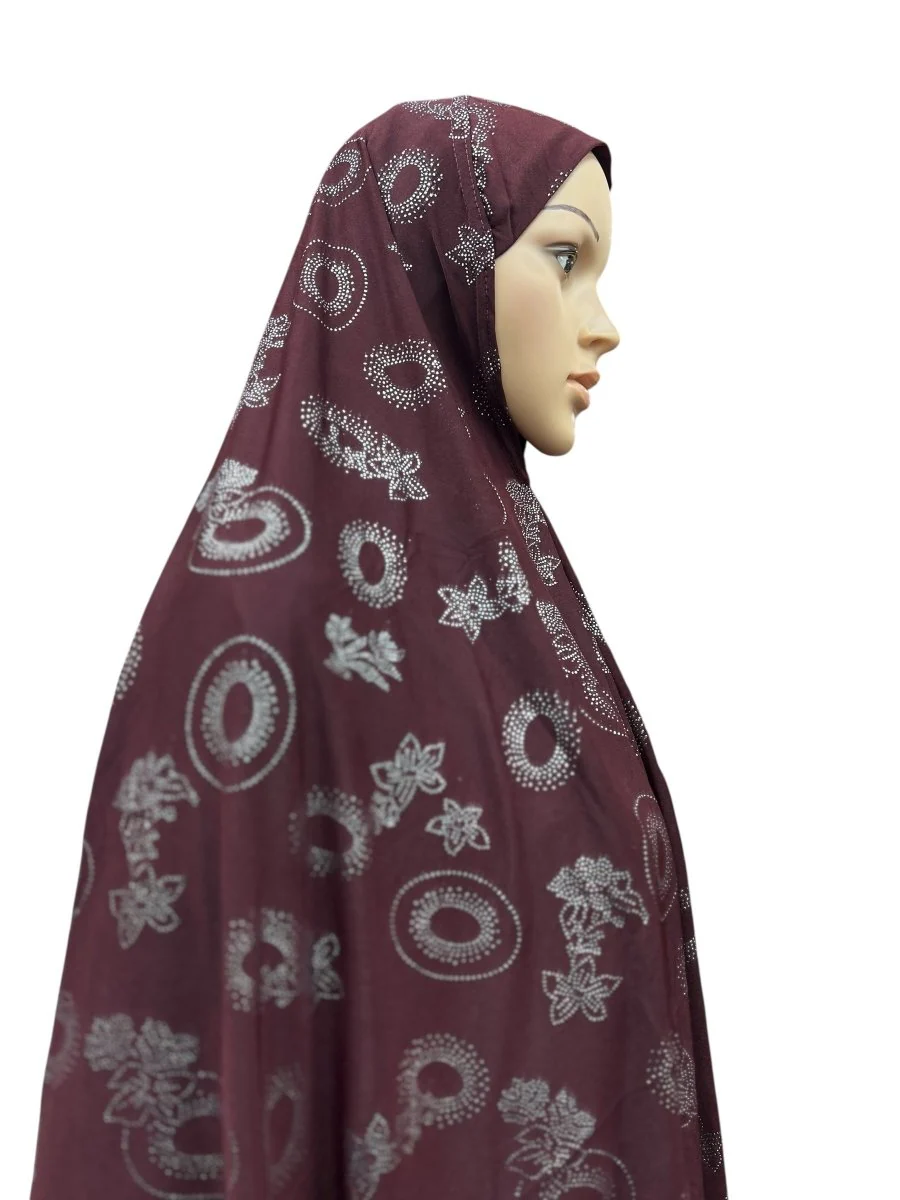XL One-Piece Instant Hijab with Silver Rhinestones - Burgundy - Image 2