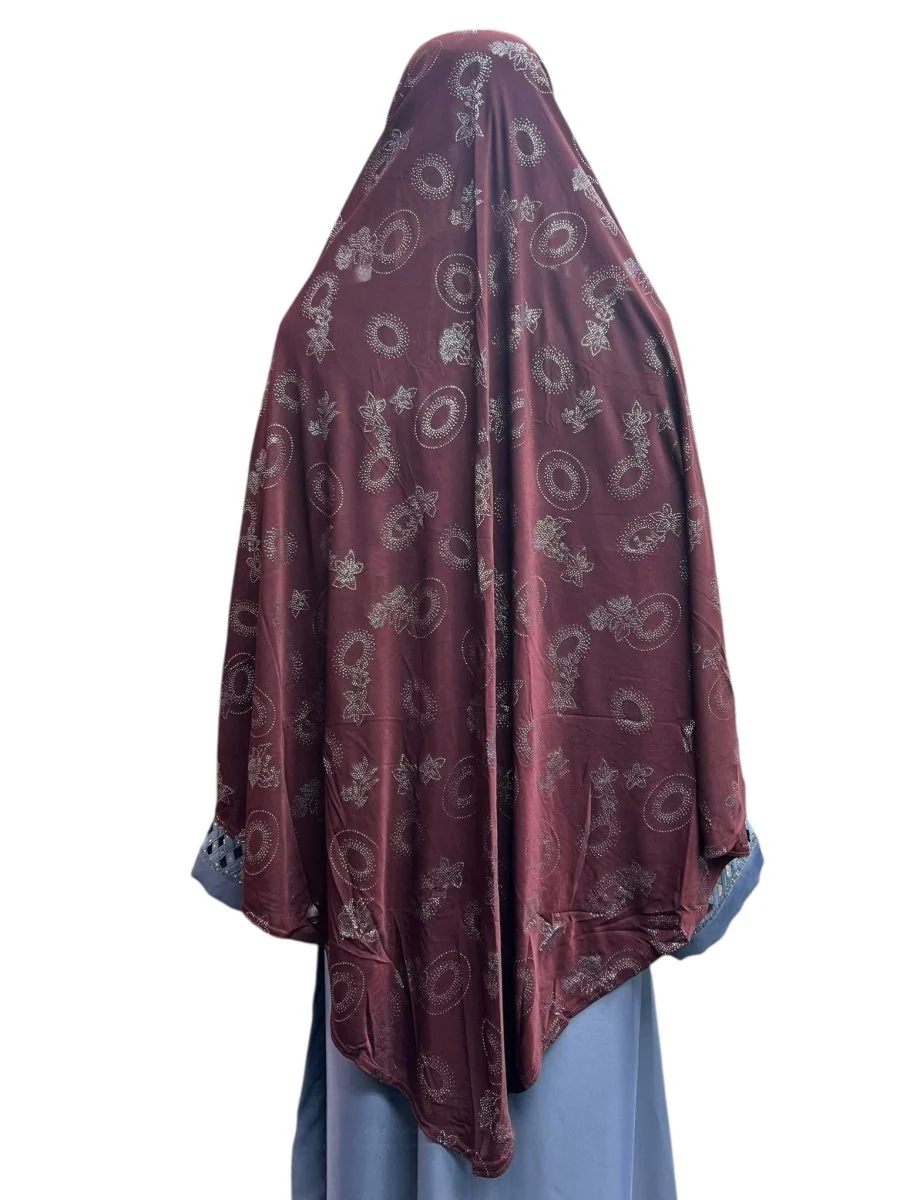 XL One-Piece Instant Hijab with Silver Rhinestones - Burgundy - Image 3