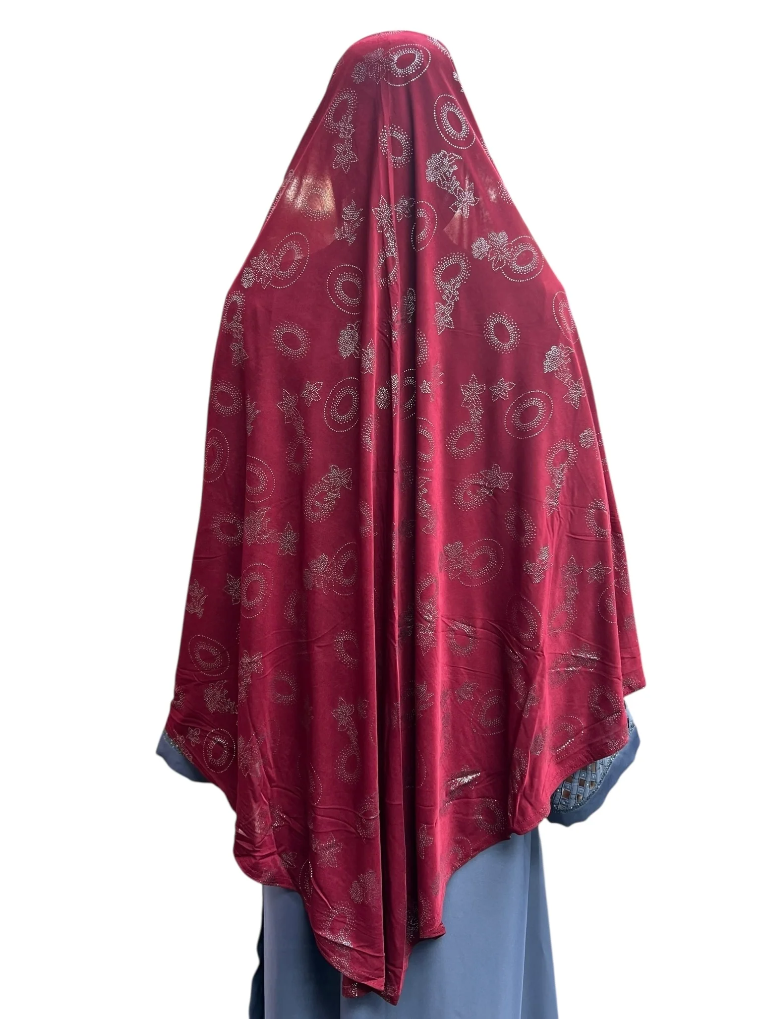 XL One-Piece Instant Hijab with Silver Rhinestones - Maroon - Image 3