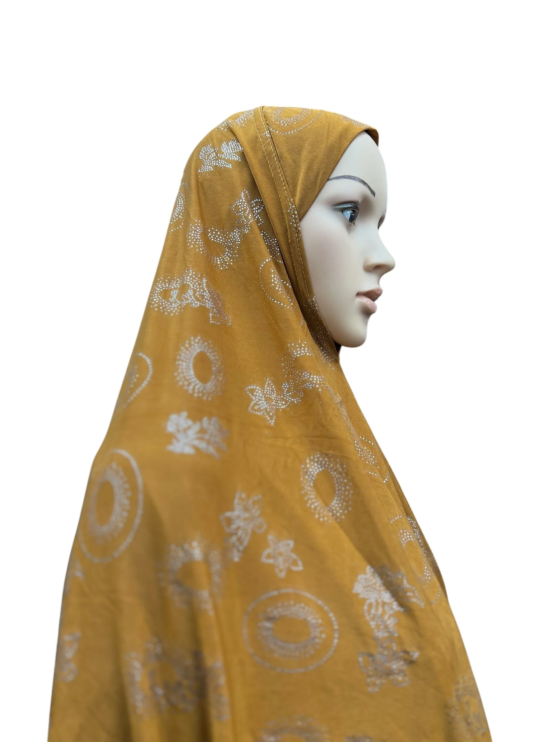 XL One-Piece Instant Hijab with Silver Rhinestones - Orange - Image 2