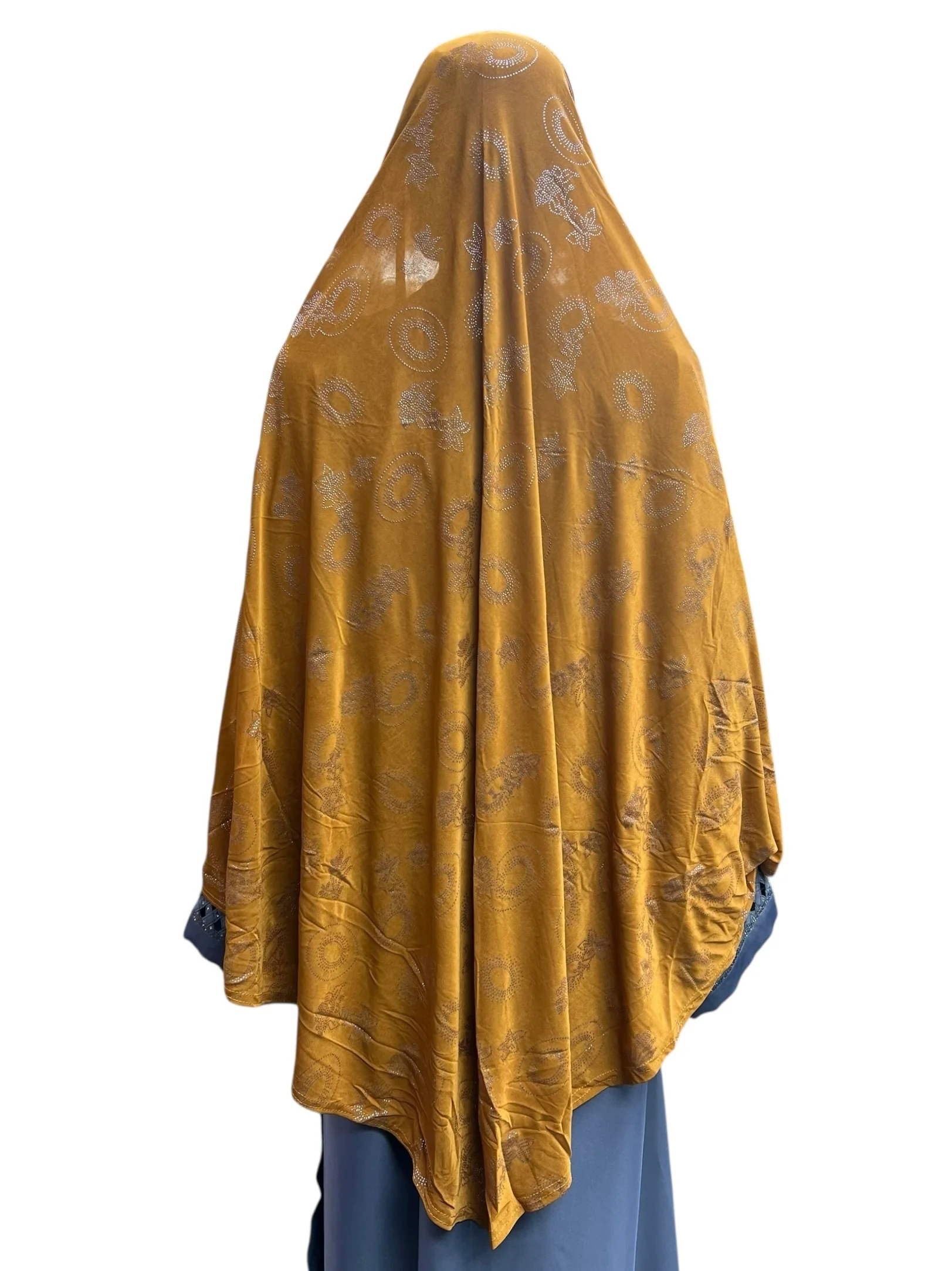 XL One-Piece Instant Hijab with Silver Rhinestones - Orange - Image 3